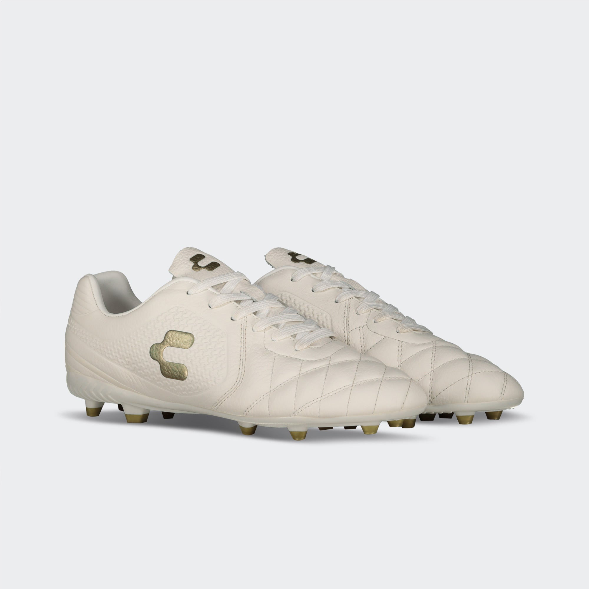 White Gold Leather Soccer Cleats for Men Charly Legendario 2.0 Lt
