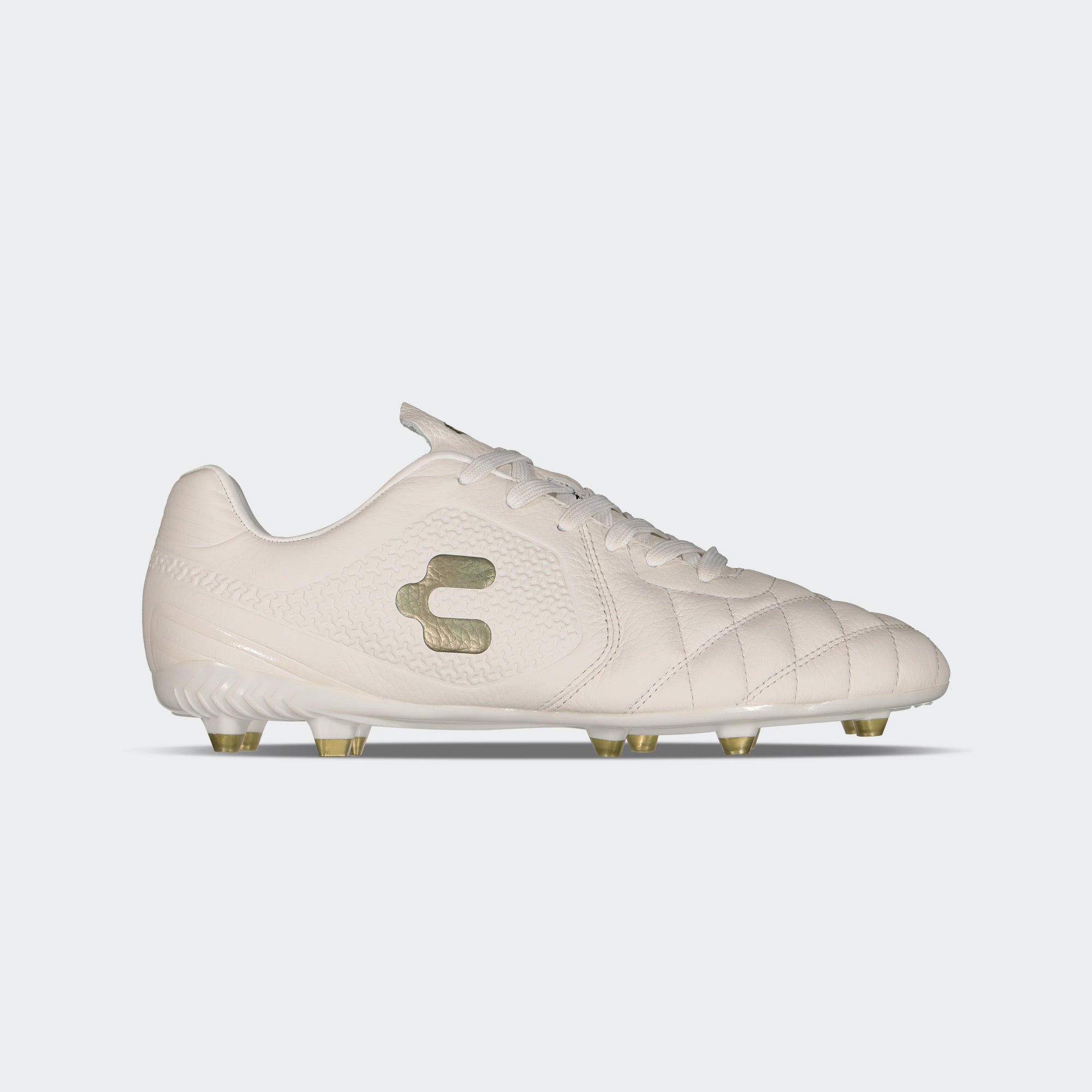 White Gold Leather Soccer Cleats for Men Charly Legendario 2.0 Lt