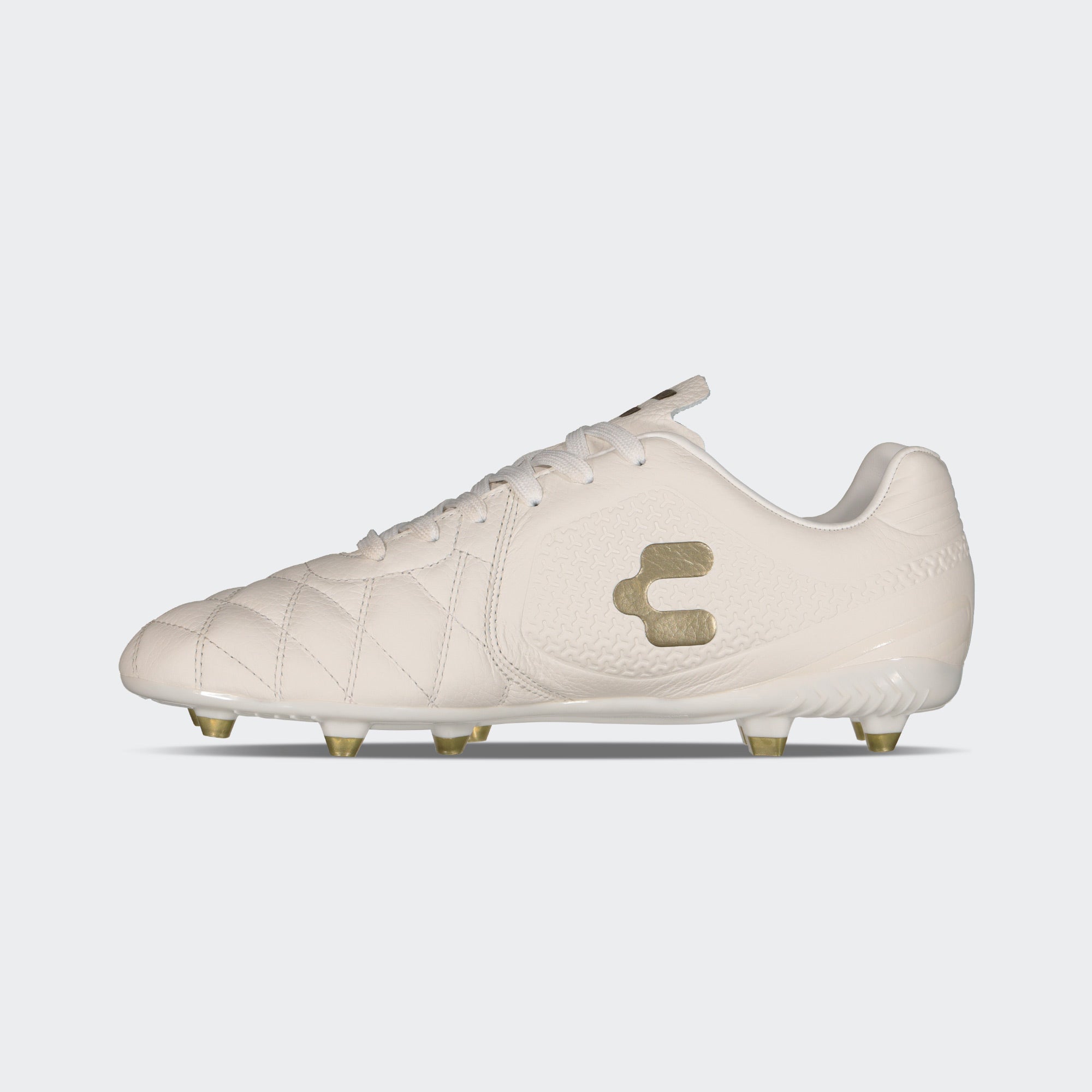 White Gold Leather Soccer Cleats for Men Charly Legendario 2.0 Lt