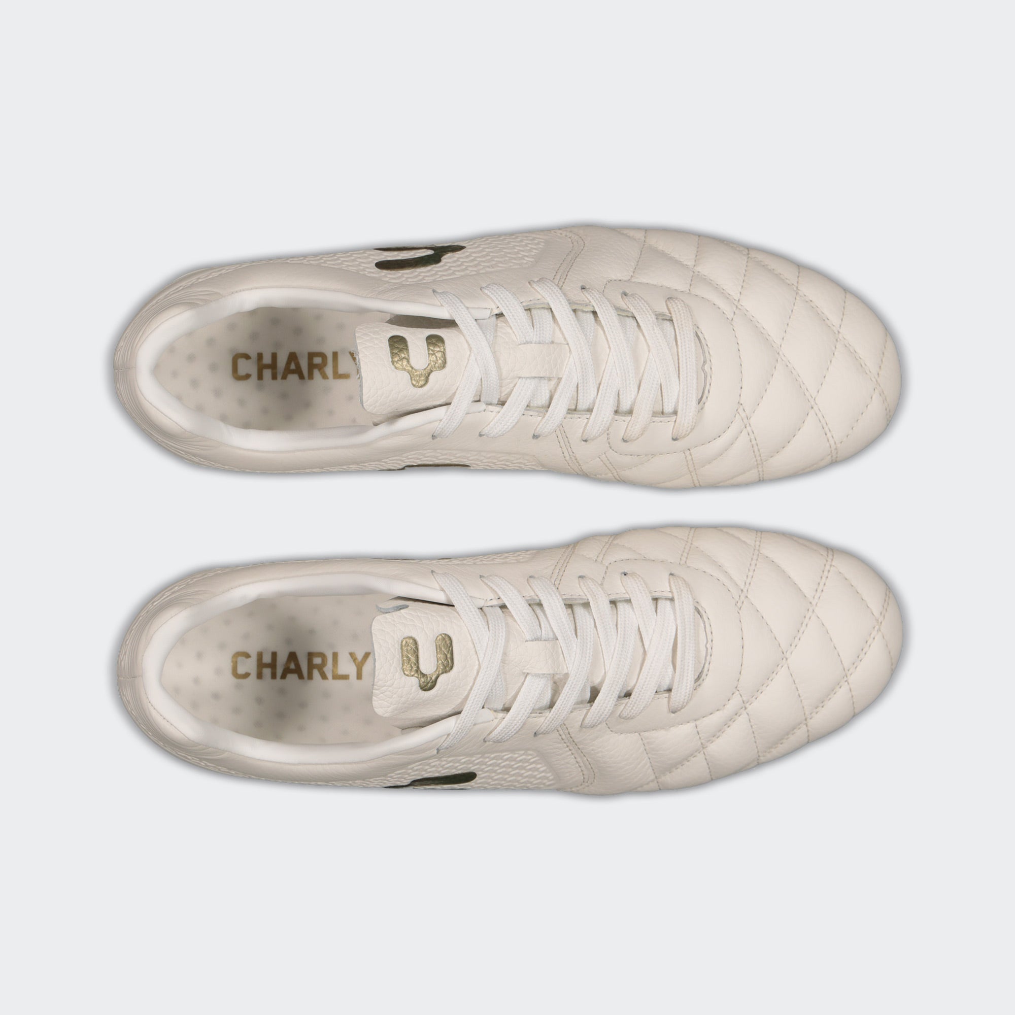 White Gold Leather Soccer Cleats for Men Charly Legendario 2.0 Lt