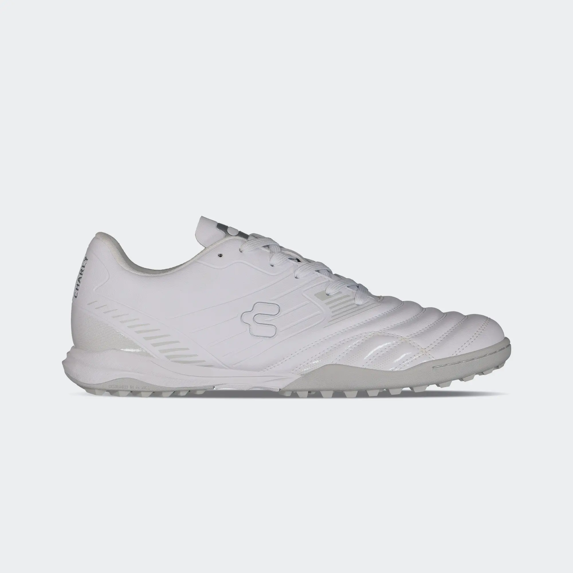 White Silver Sport Soccer Turf Shoes for Men Charly Impala TF