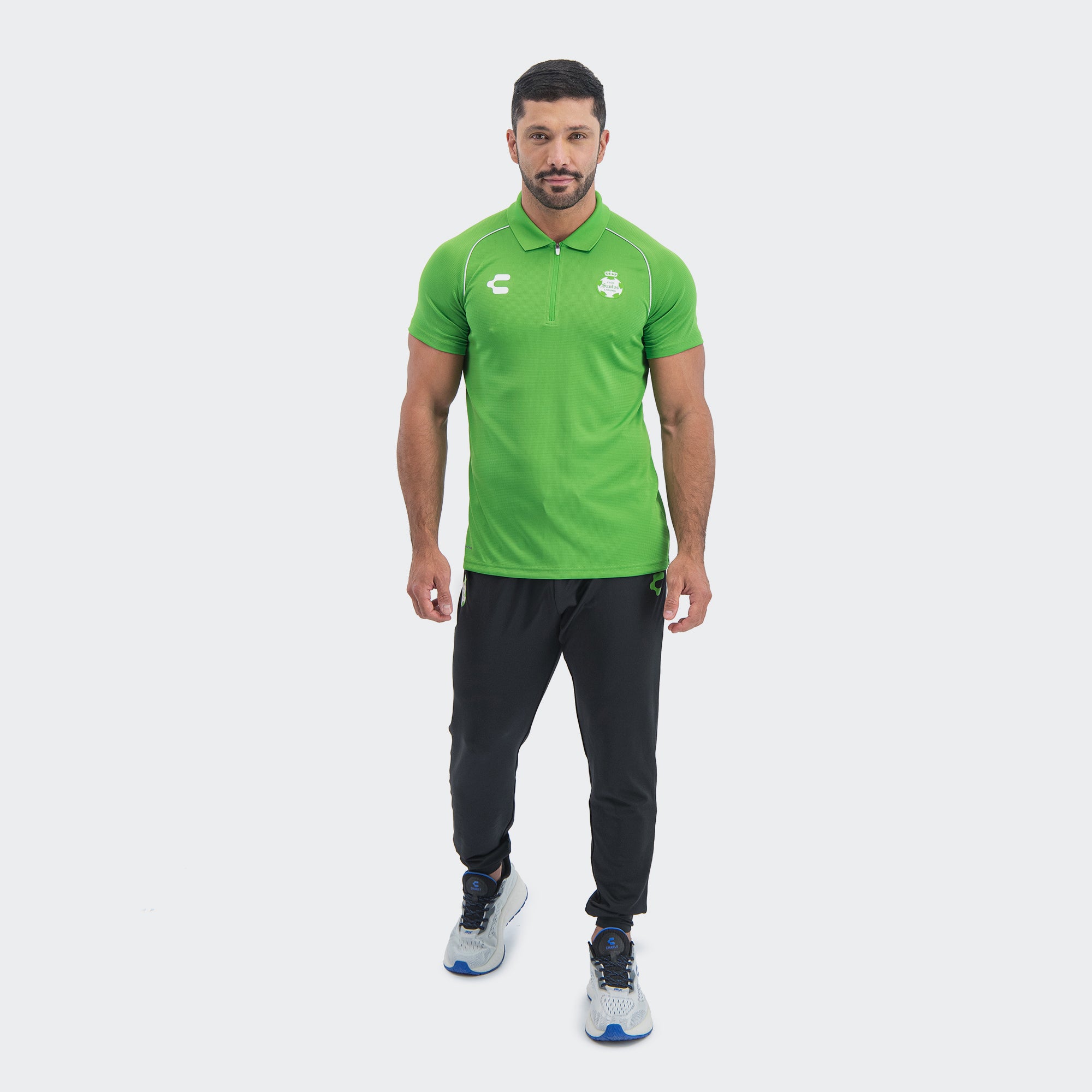Green Santos 25-26 Polo T-Shirt with Zipper for Men Charly Sport Soccer Gear