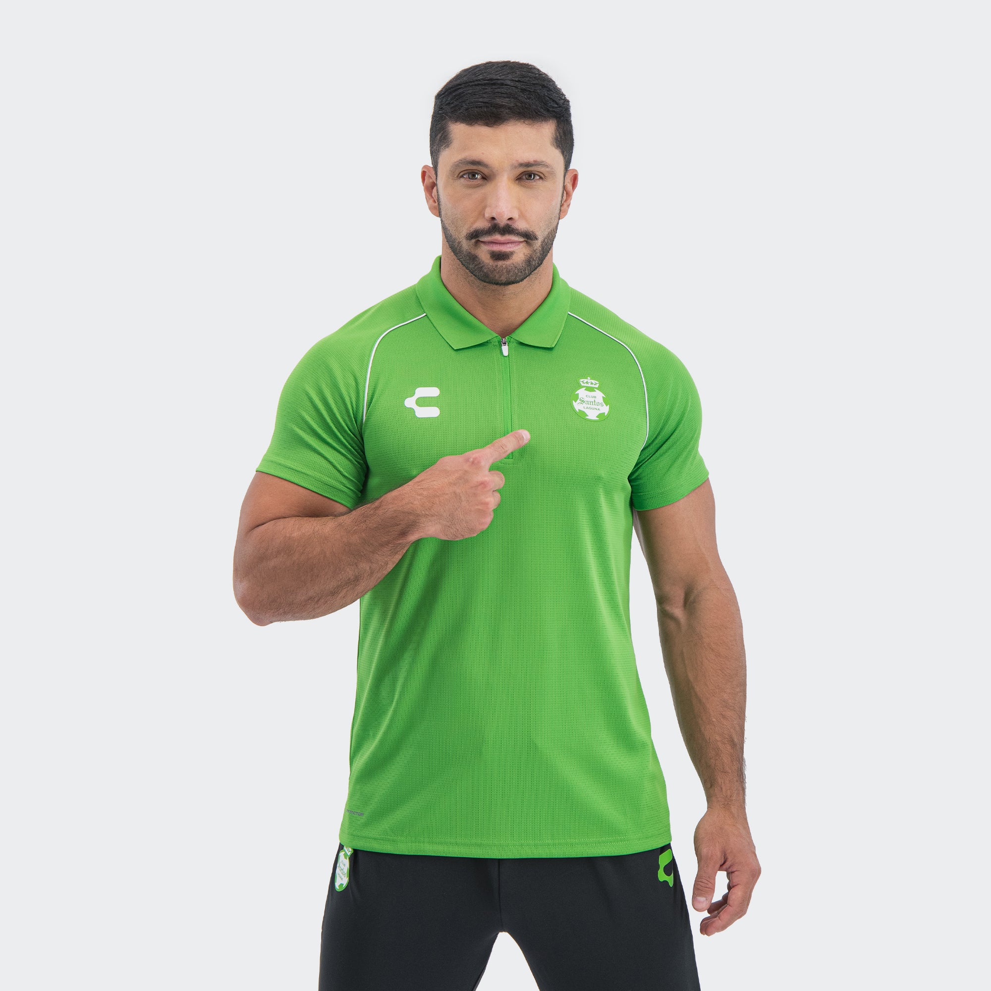 Green Santos 25-26 Polo T-Shirt with Zipper for Men Charly Sport Soccer Gear