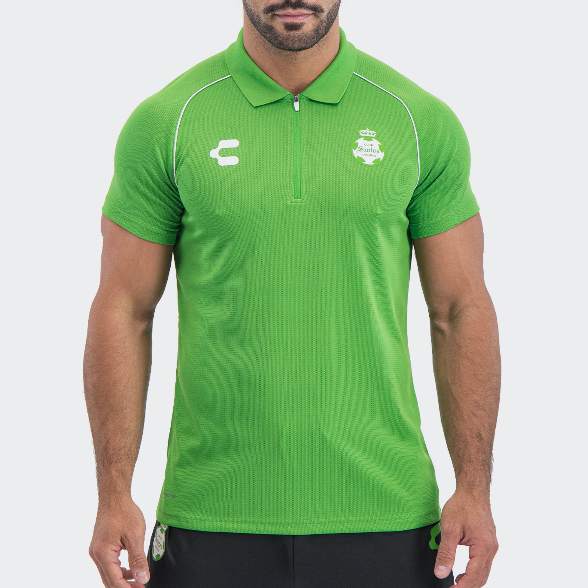 Green Santos 25-26 Polo T-Shirt with Zipper for Men Charly Sport Soccer Gear