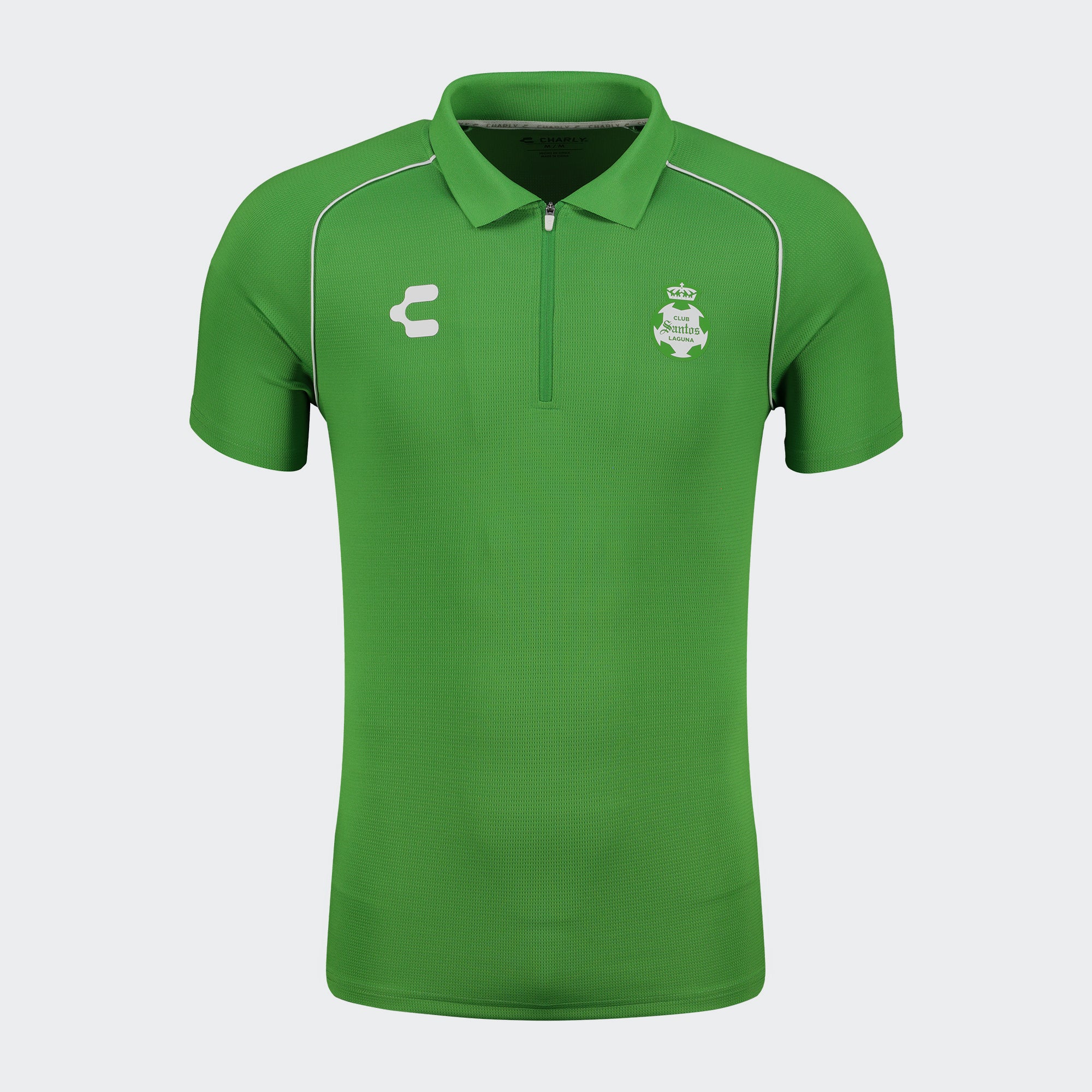 Green Santos 25-26 Polo T-Shirt with Zipper for Men Charly Sport Soccer Gear