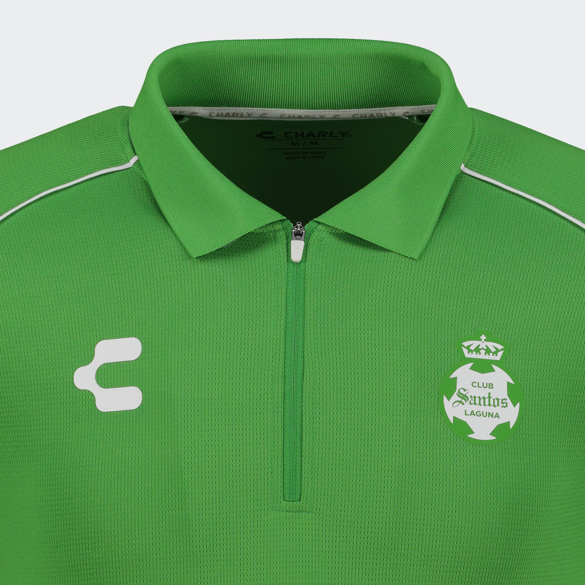 Green Santos 25-26 Polo T-Shirt with Zipper for Men Charly Sport Soccer Gear