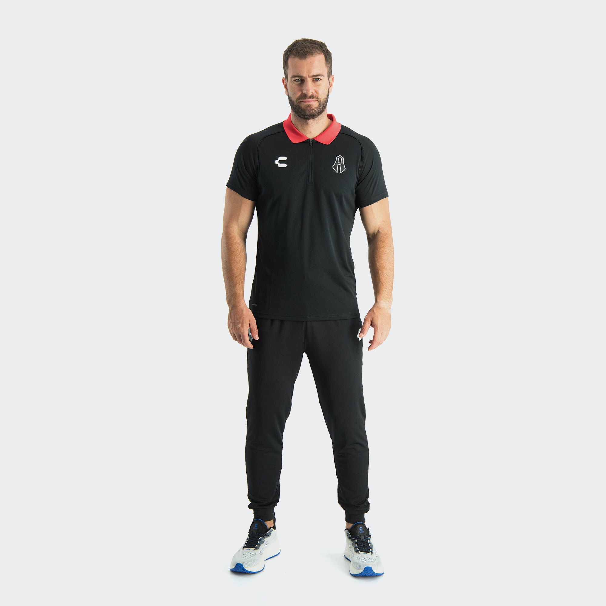 Black Atlas 25-26 Polo T-Shirt with Zipper for Men Charly Sport Soccer Gear
