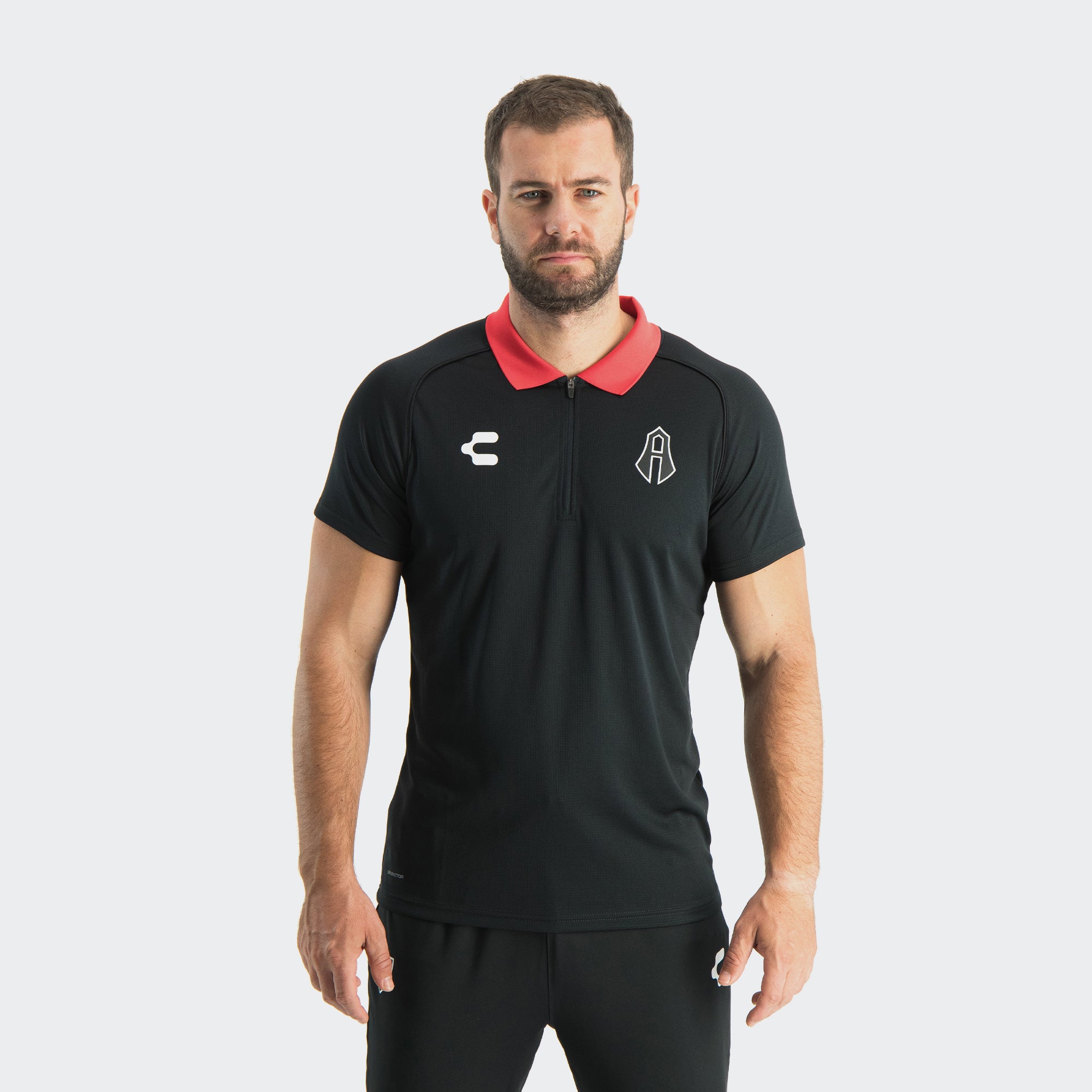 Black Atlas 25-26 Polo T-Shirt with Zipper for Men Charly Sport Soccer Gear