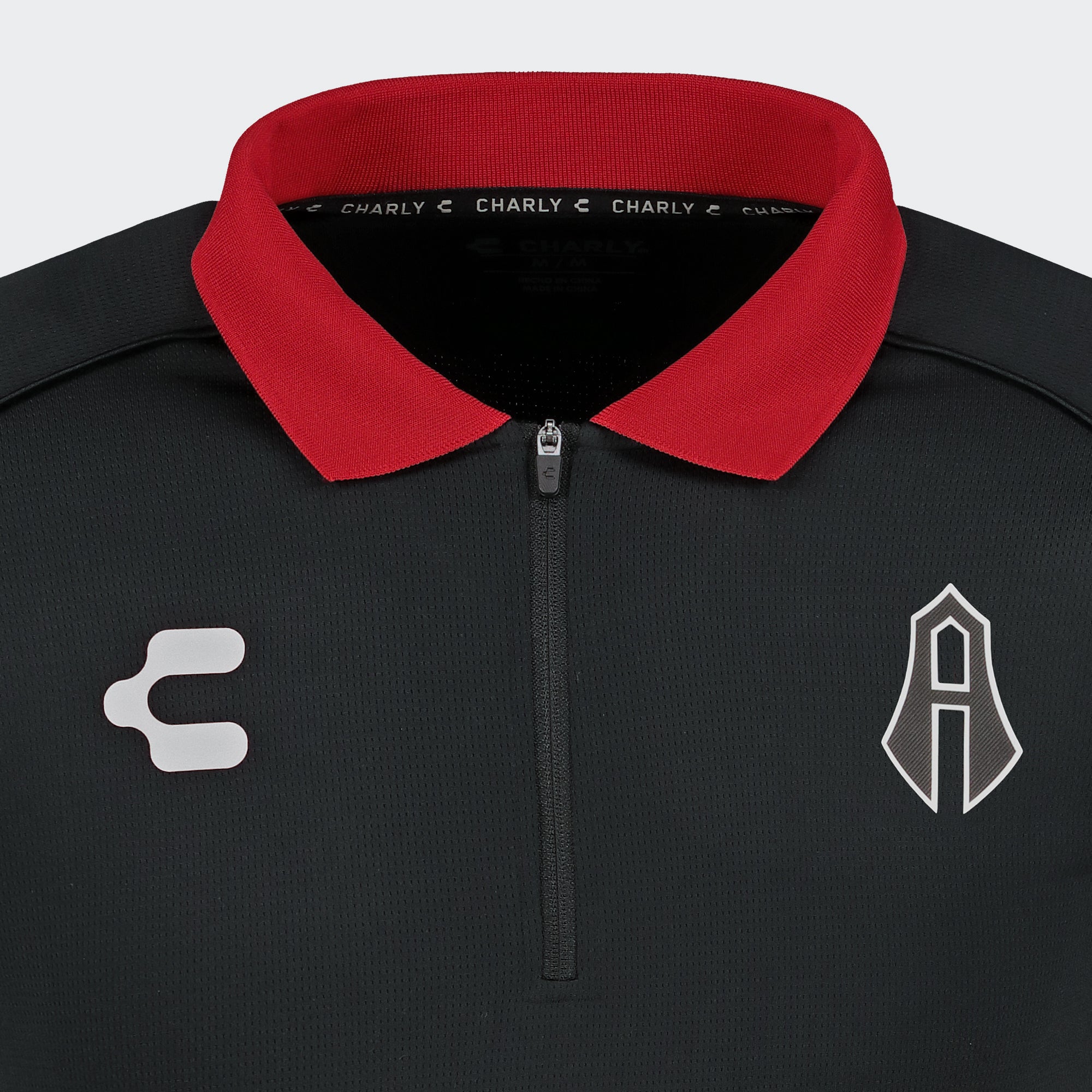 Black Atlas 25-26 Polo T-Shirt with Zipper for Men Charly Sport Soccer Gear