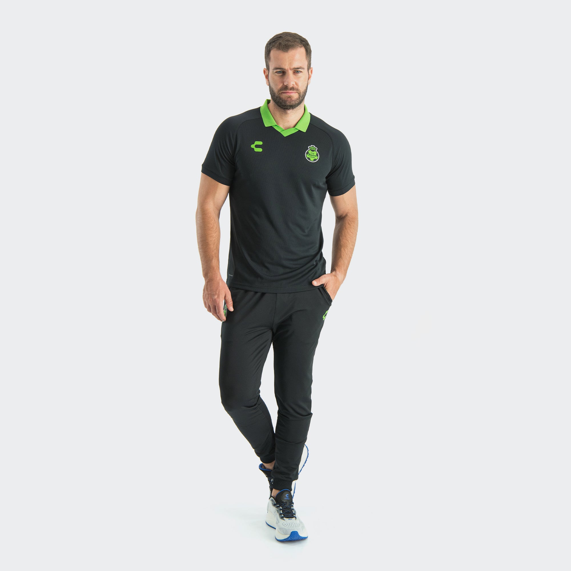 Black Santos 25-26 Polo T-Shirt for Men Charly Sport Soccer Gear