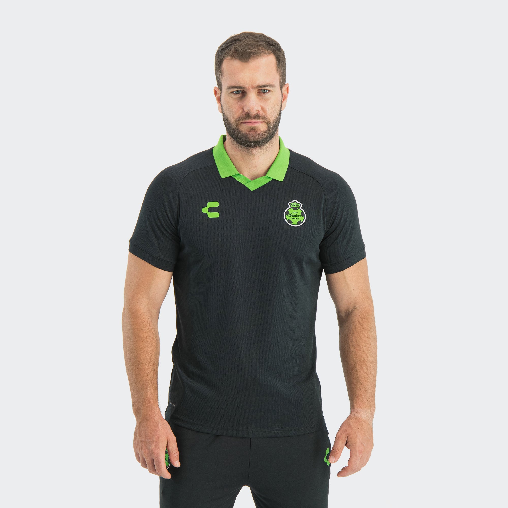 Black Santos 25-26 Polo T-Shirt for Men Charly Sport Soccer Gear