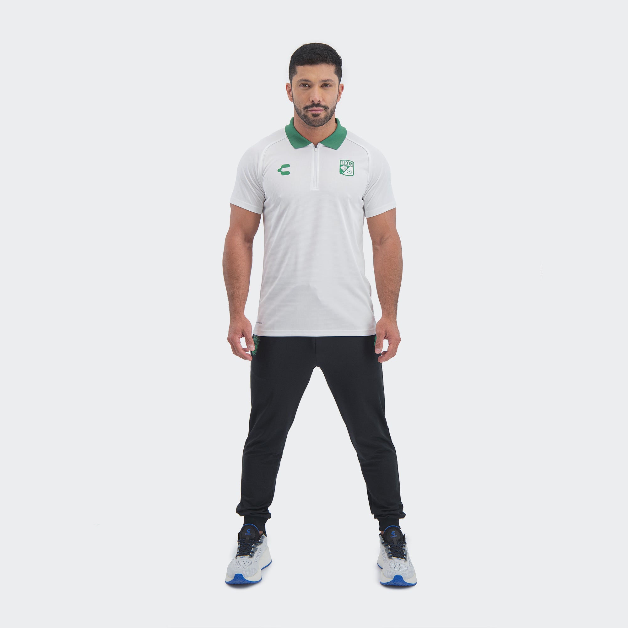 White León 25-26 Polo T-Shirt with Zipper for Men Charly Sport Soccer Gear