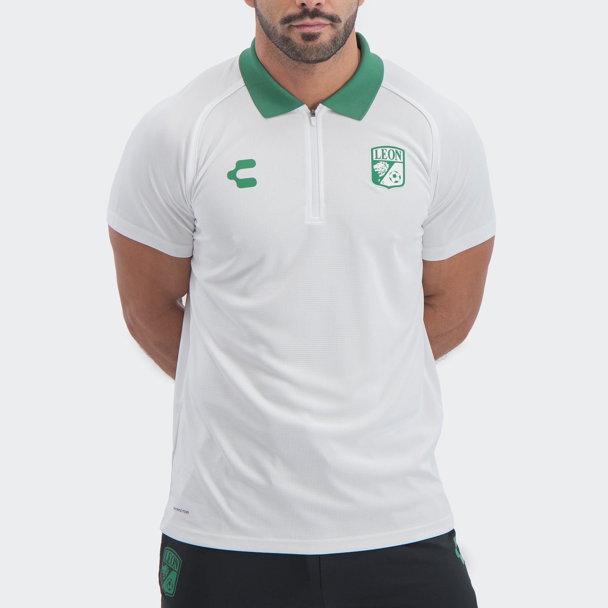 White León 25-26 Polo T-Shirt with Zipper for Men Charly Sport Soccer Gear