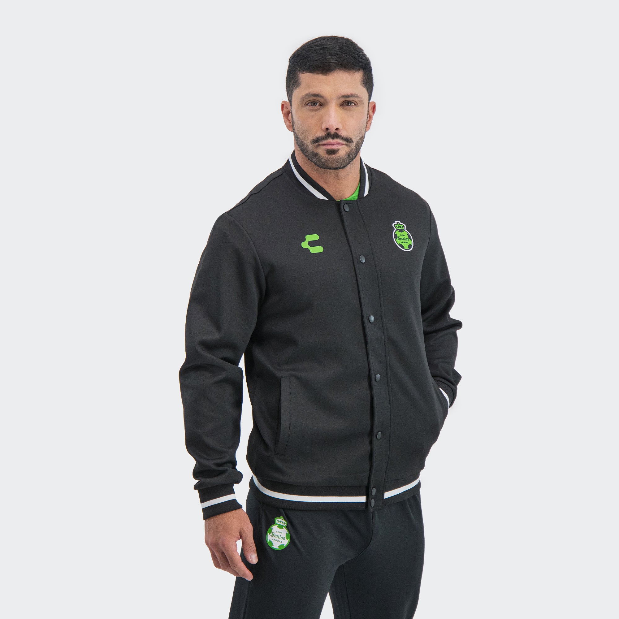 Black Santos 25-26 Bomber Jacket for Men Charly Sport Soccer Gear