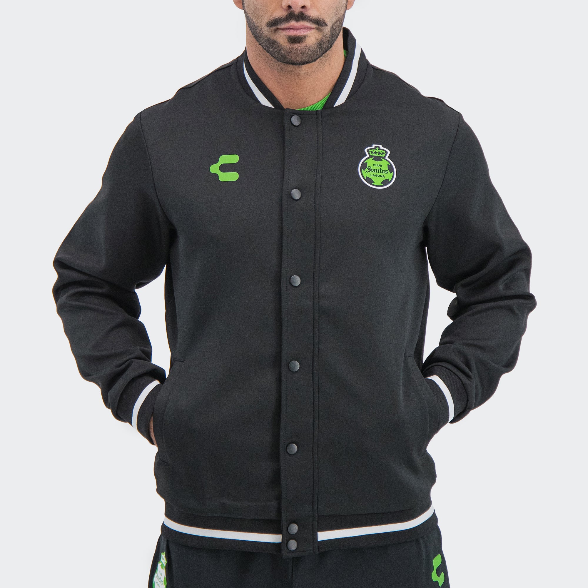 Black Santos 25-26 Bomber Jacket for Men Charly Sport Soccer Gear