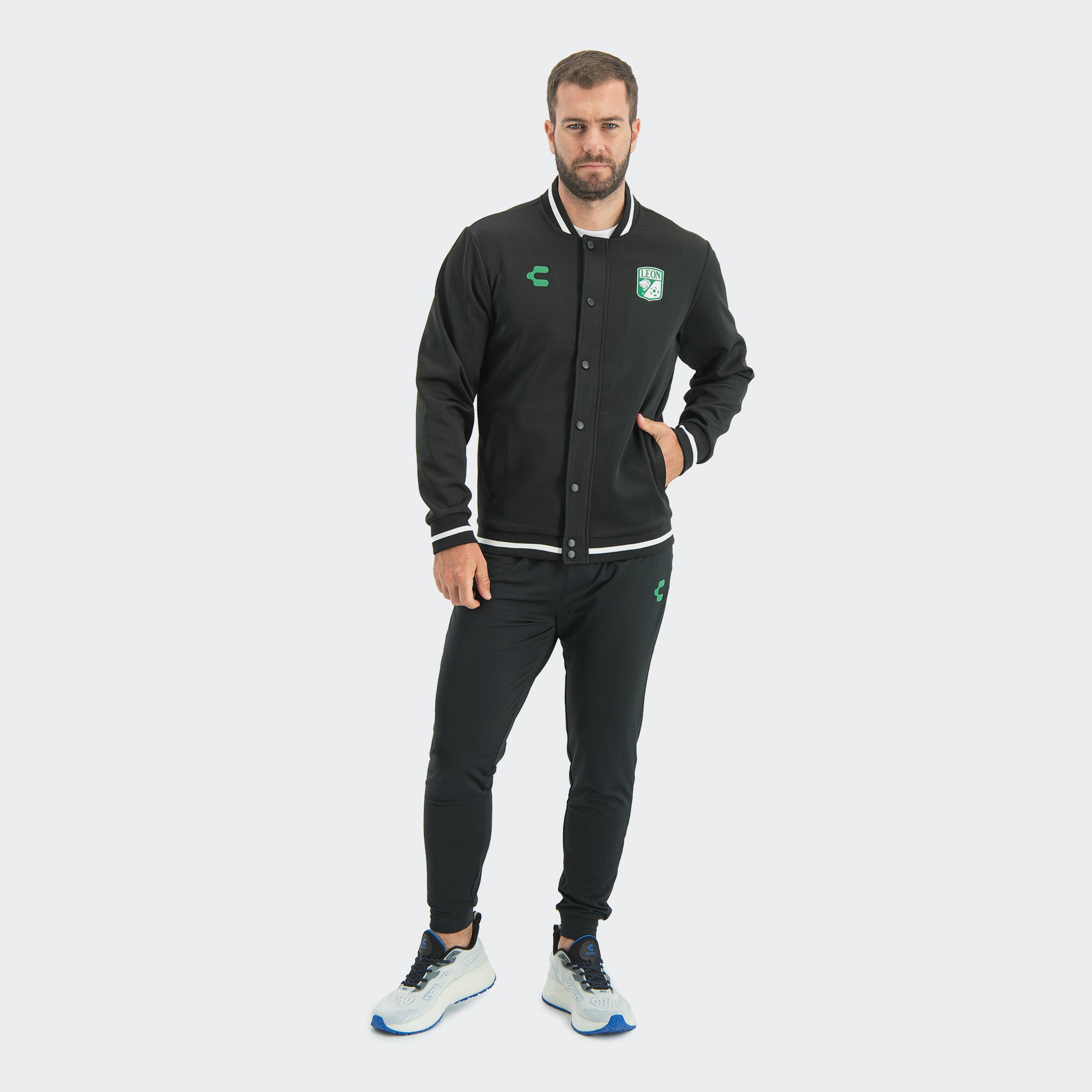 Black León 25-26 Bomber Jacket for Men Charly Sport Soccer Gear