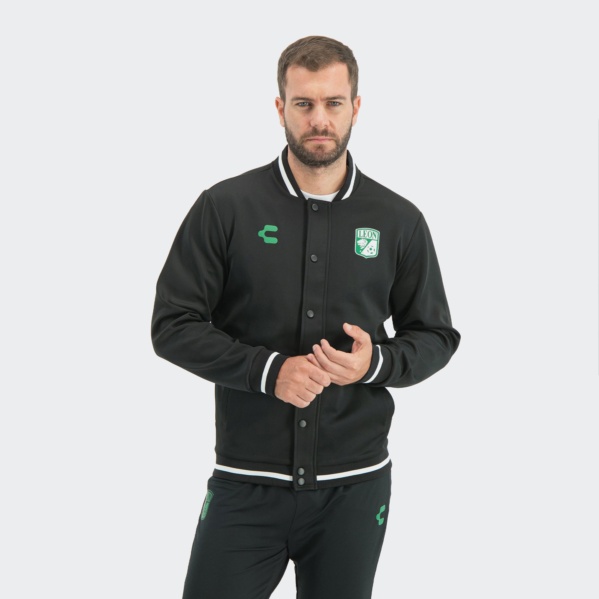 Black León 25-26 Bomber Jacket for Men Charly Sport Soccer Gear