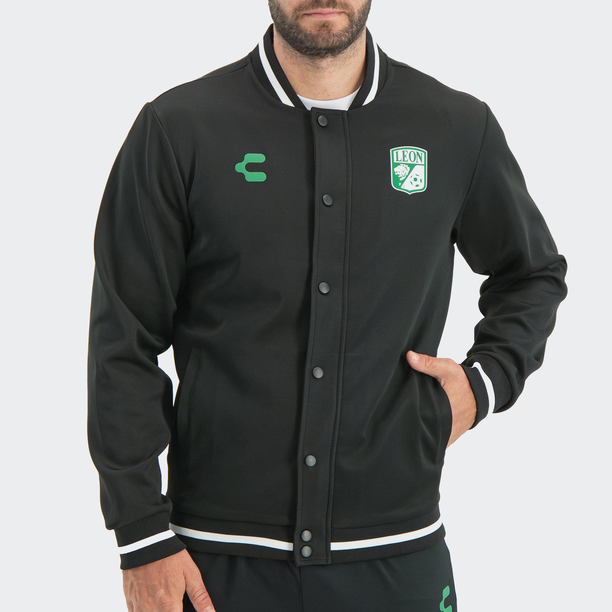 Black León 25-26 Bomber Jacket for Men Charly Sport Soccer Gear