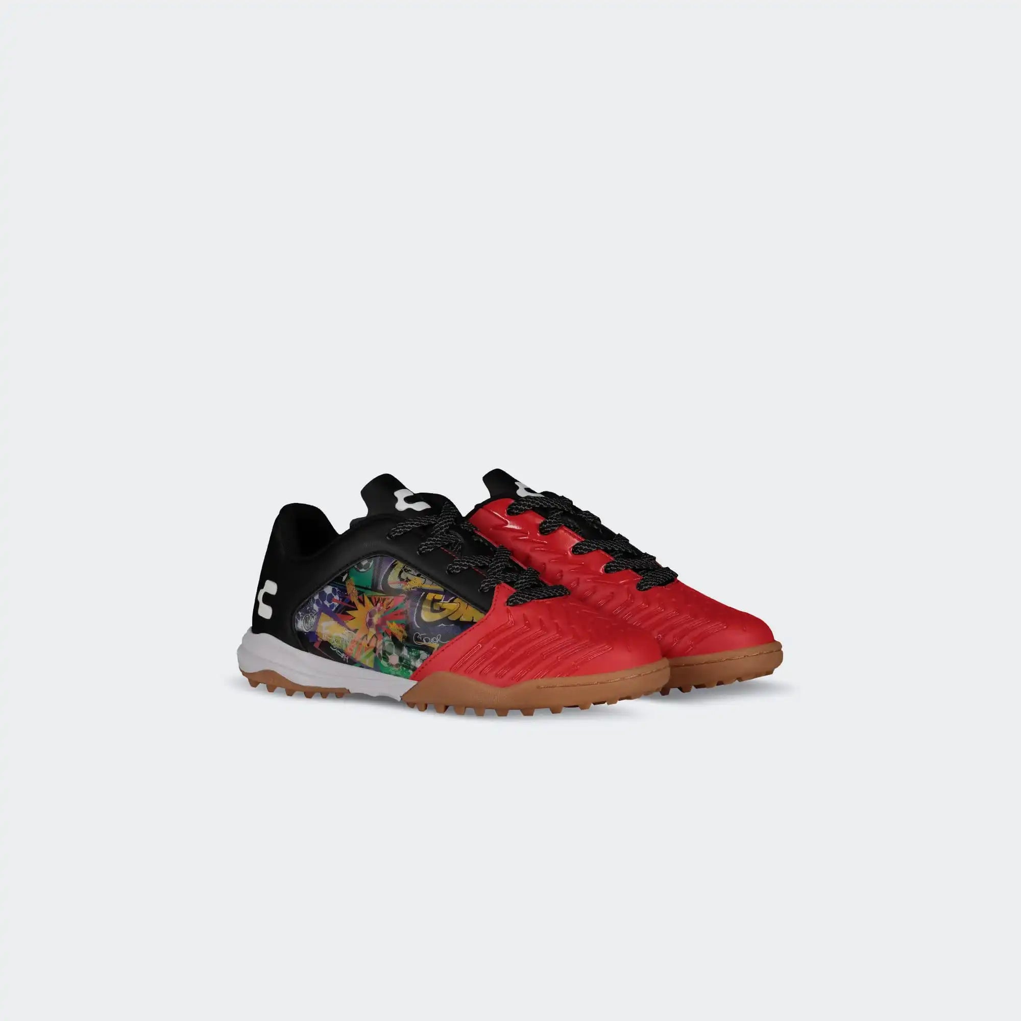 Black Red Soccer Turf Shoes for Boy Charly Vertex Hollogram