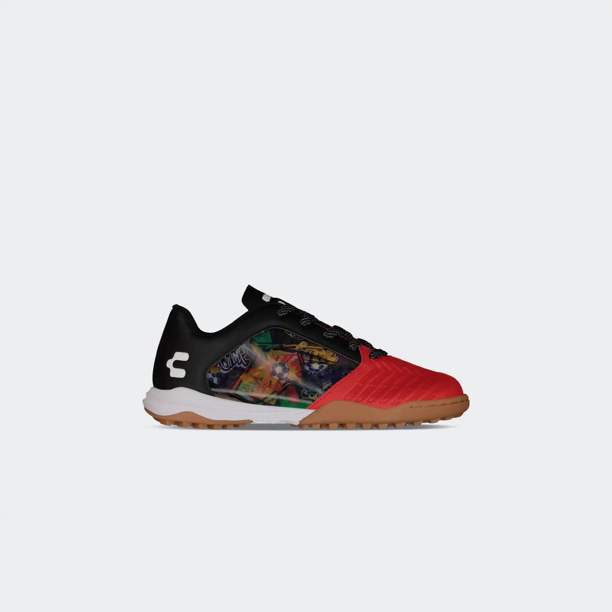 Black Red Soccer Turf Shoes for Boy Charly Vertex Hollogram