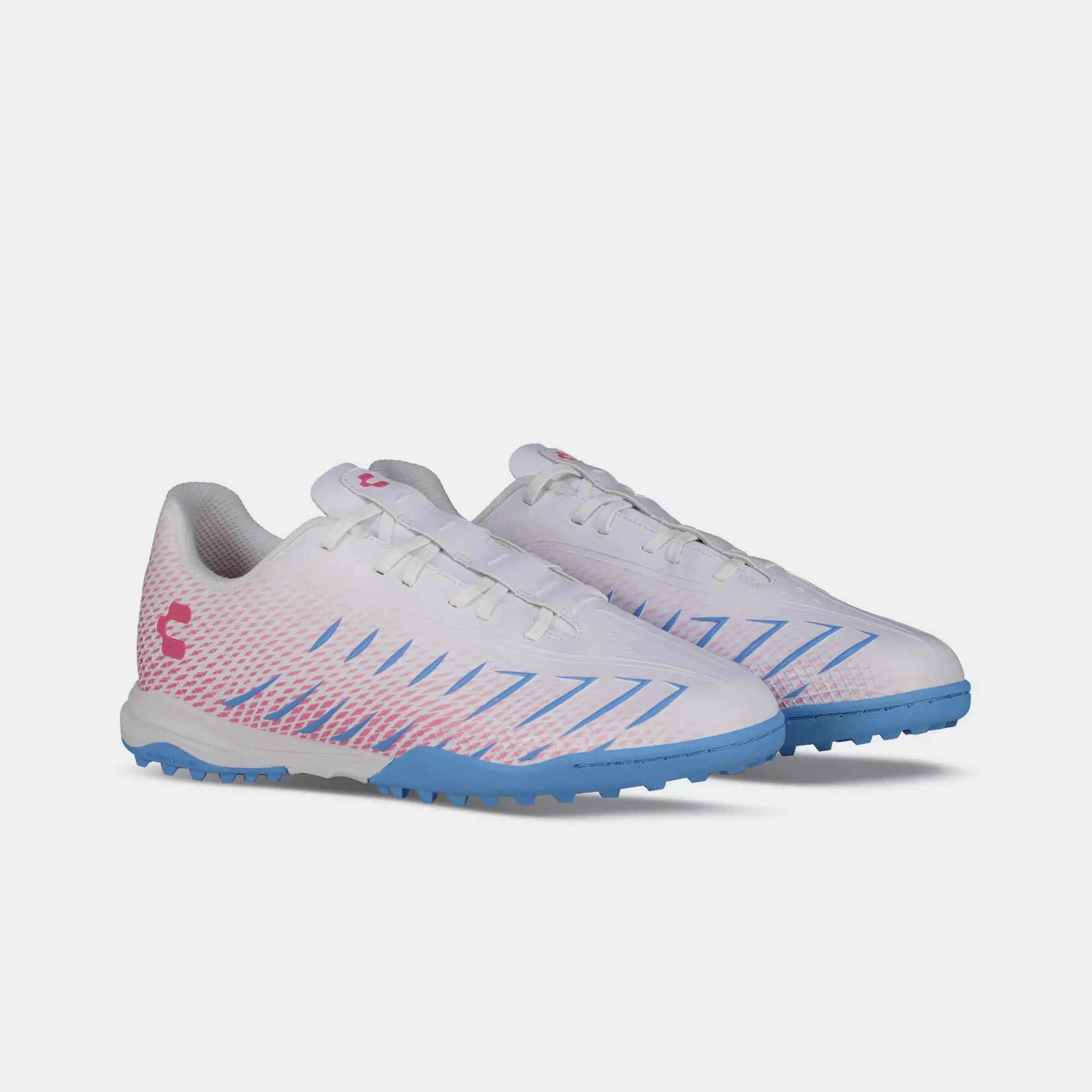 White Fuchsia Soccer Turf Shoes for Men Charly Zinetik TF Sport