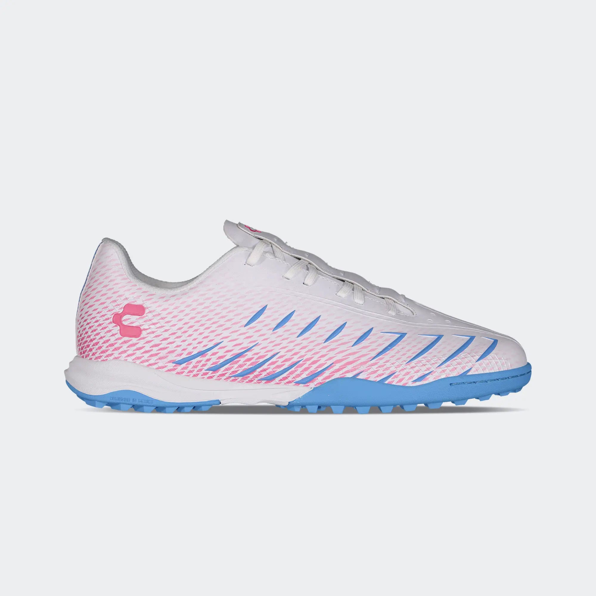 White Fuchsia Soccer Turf Shoes for Men Charly Zinetik TF Sport