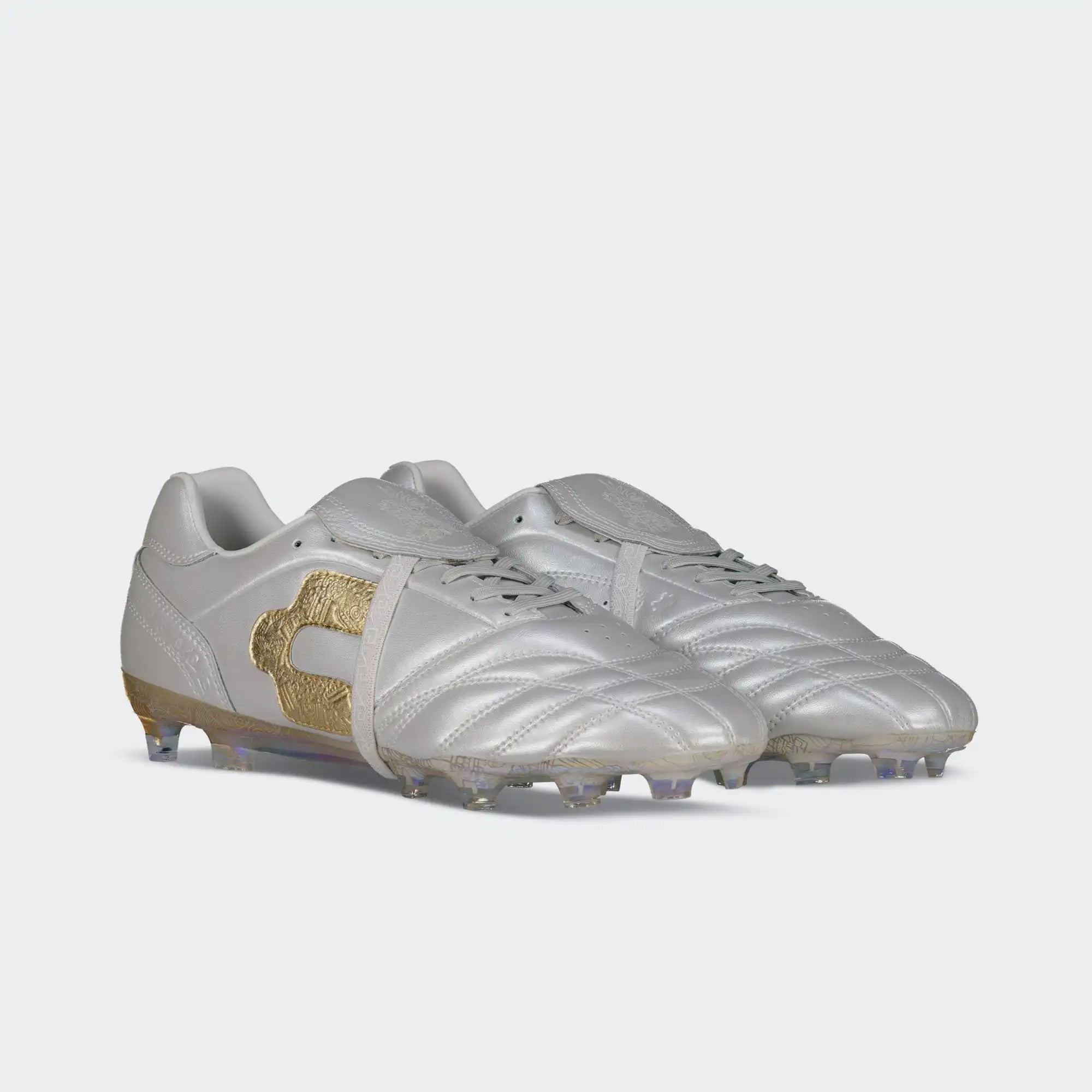 White Gold Soccer Leather Cleats for Men Charly Huitzilopochtli Legendario 26 PFX