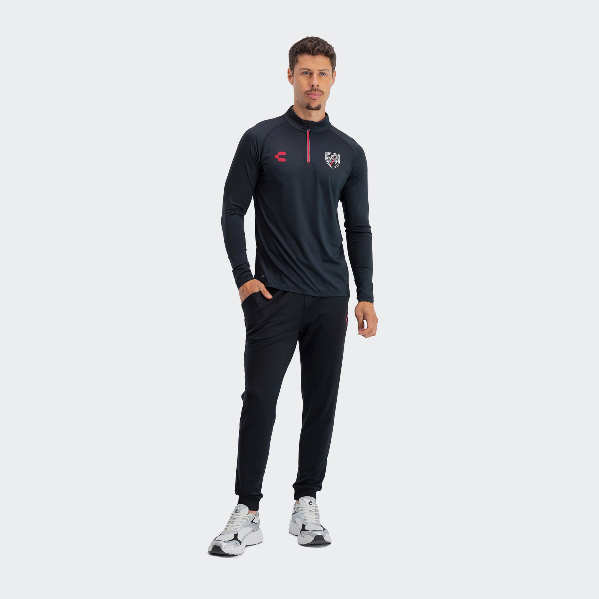 Black Red San Antonio Pullover for Men Charly Sport Soccer Gear