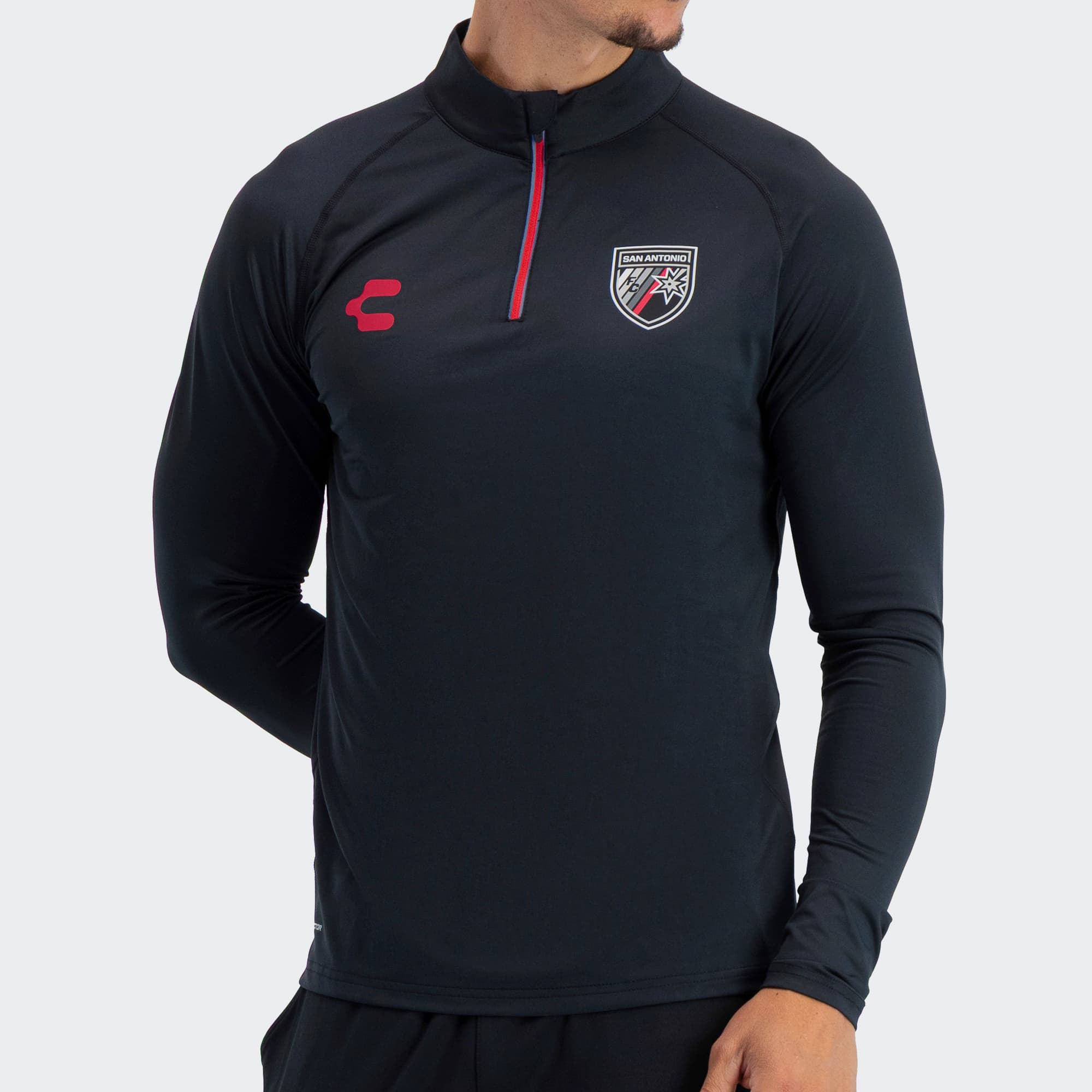 Black Red San Antonio Pullover for Men Charly Sport Soccer Gear