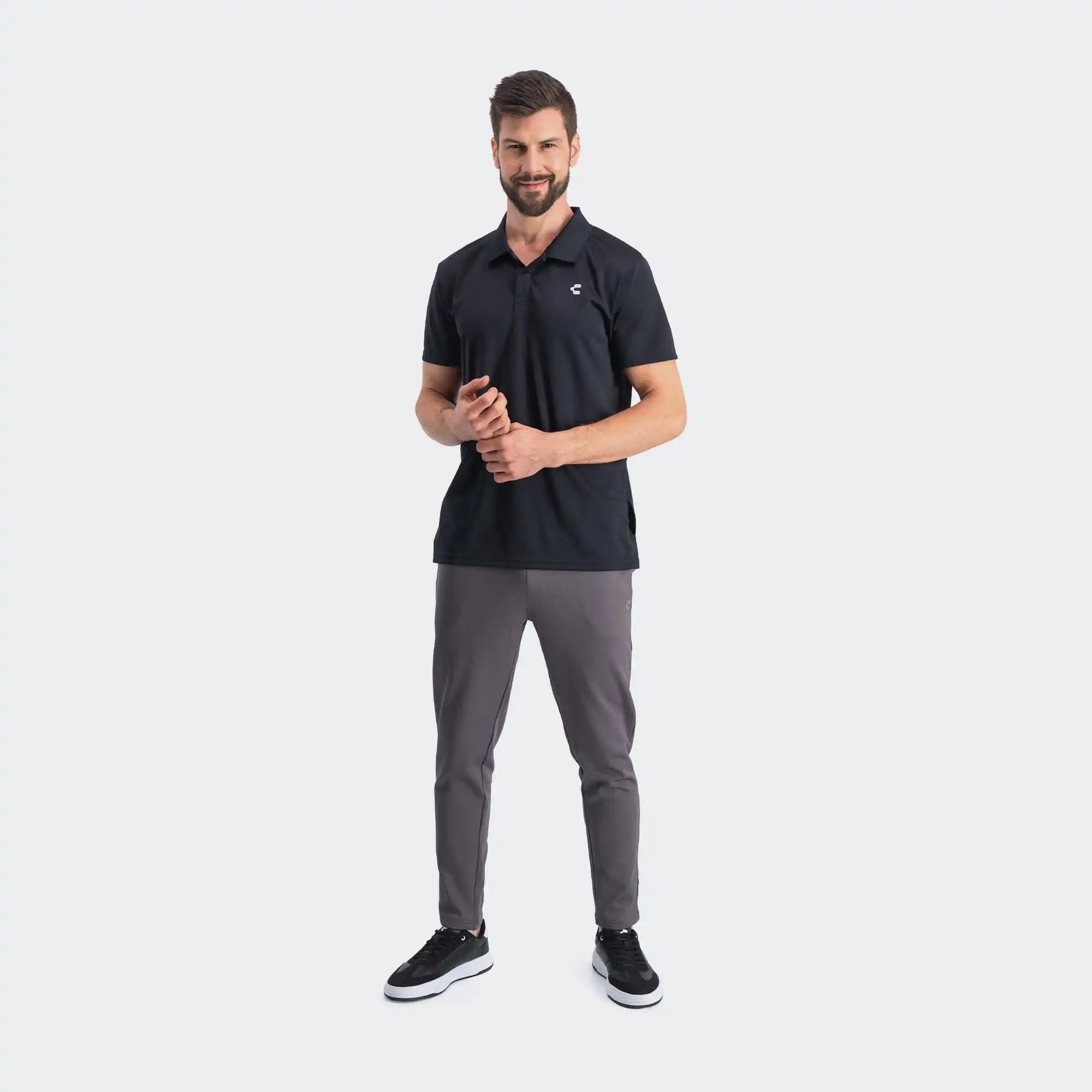 Black Training Polo for Men Charly Essentials Lifestyle