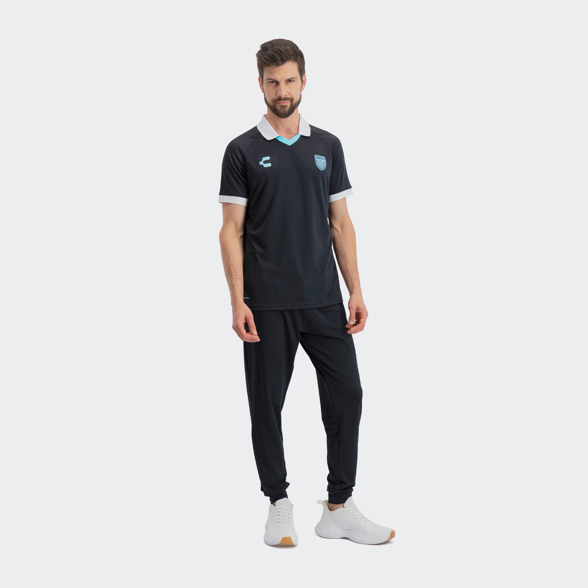 Black White Monterey Bay FC Polo for Men Charly Sport Soccer Gear