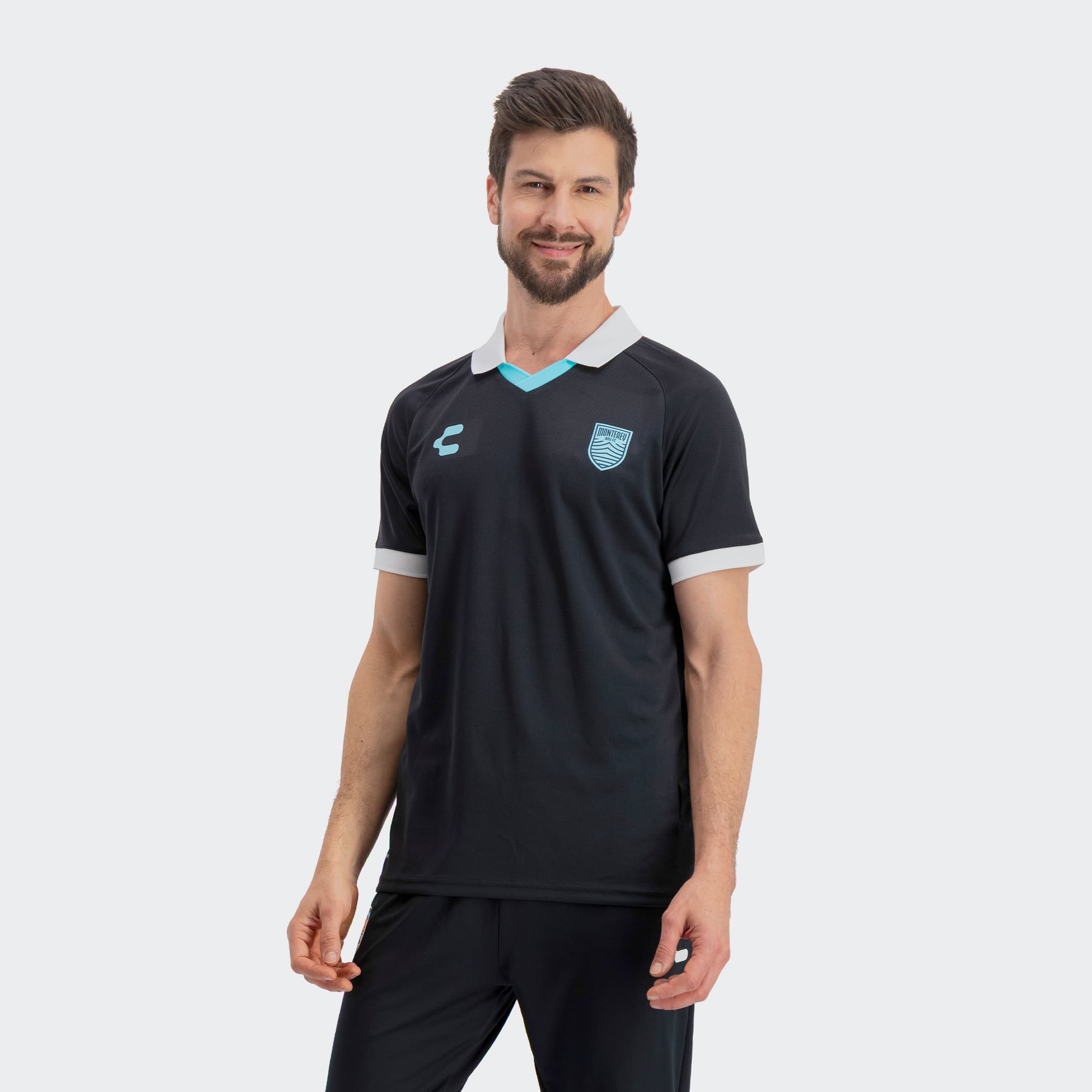 Black White Monterey Bay FC Polo for Men Charly Sport Soccer Gear