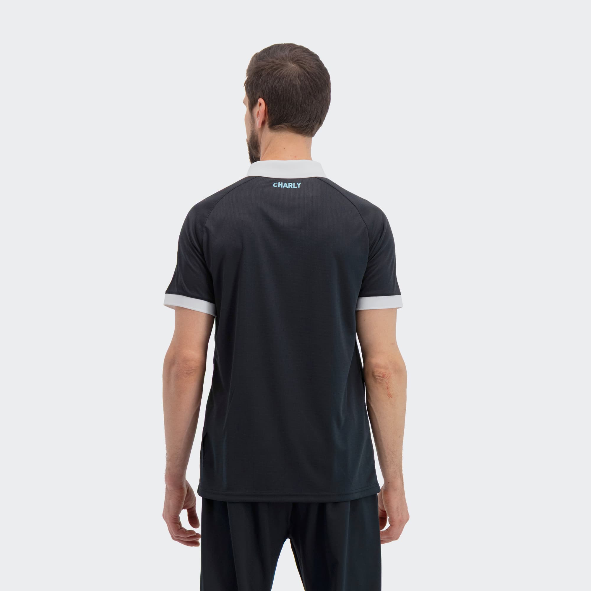 Black White Monterey Bay FC Polo for Men Charly Sport Soccer Gear