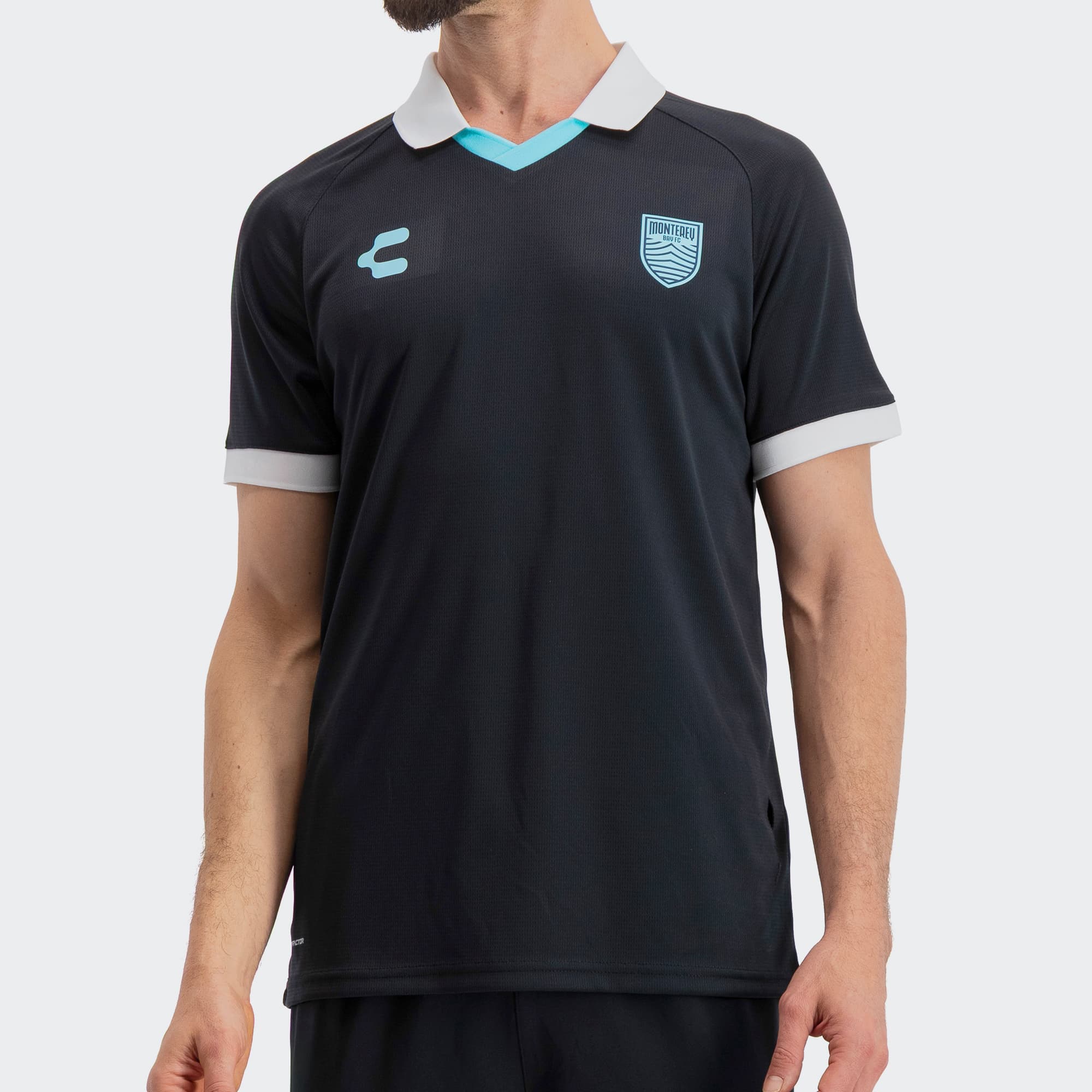 Black White Monterey Bay FC Polo for Men Charly Sport Soccer Gear