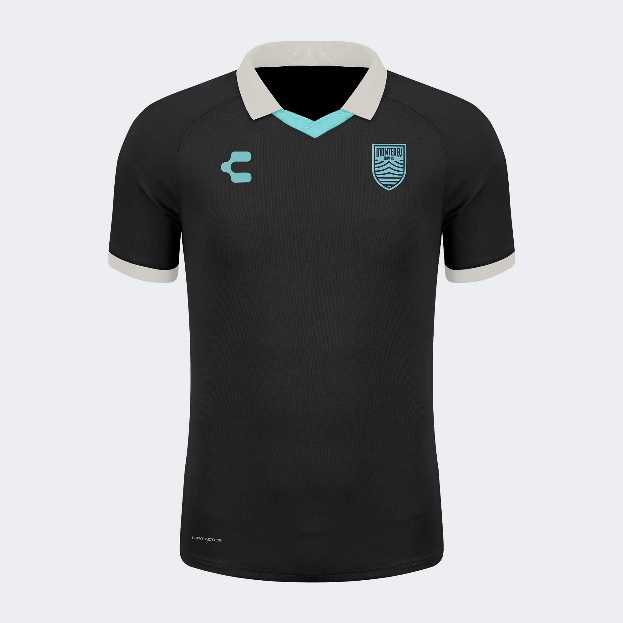Black White Monterey Bay FC Polo for Men Charly Sport Soccer Gear
