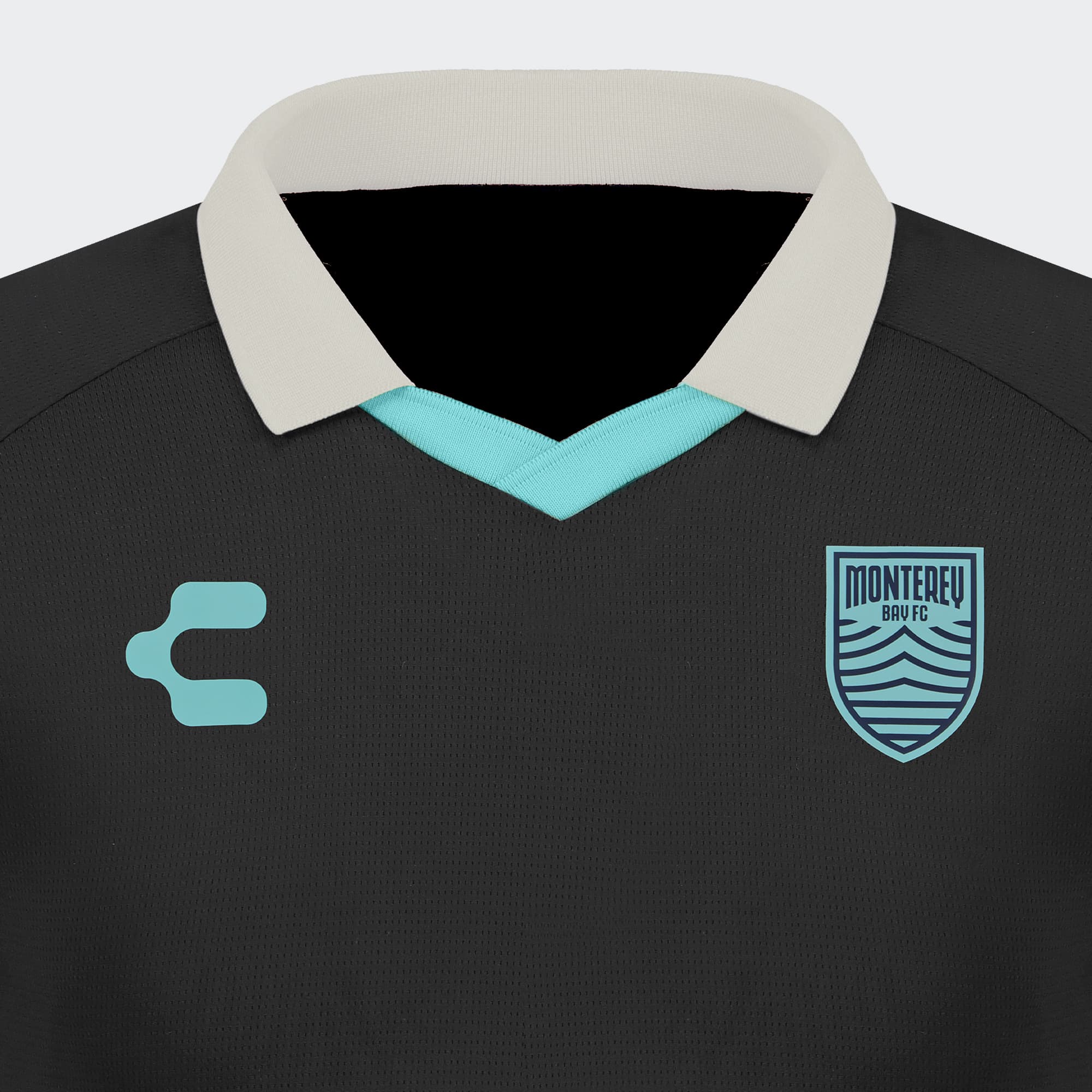 Black White Monterey Bay FC Polo for Men Charly Sport Soccer Gear