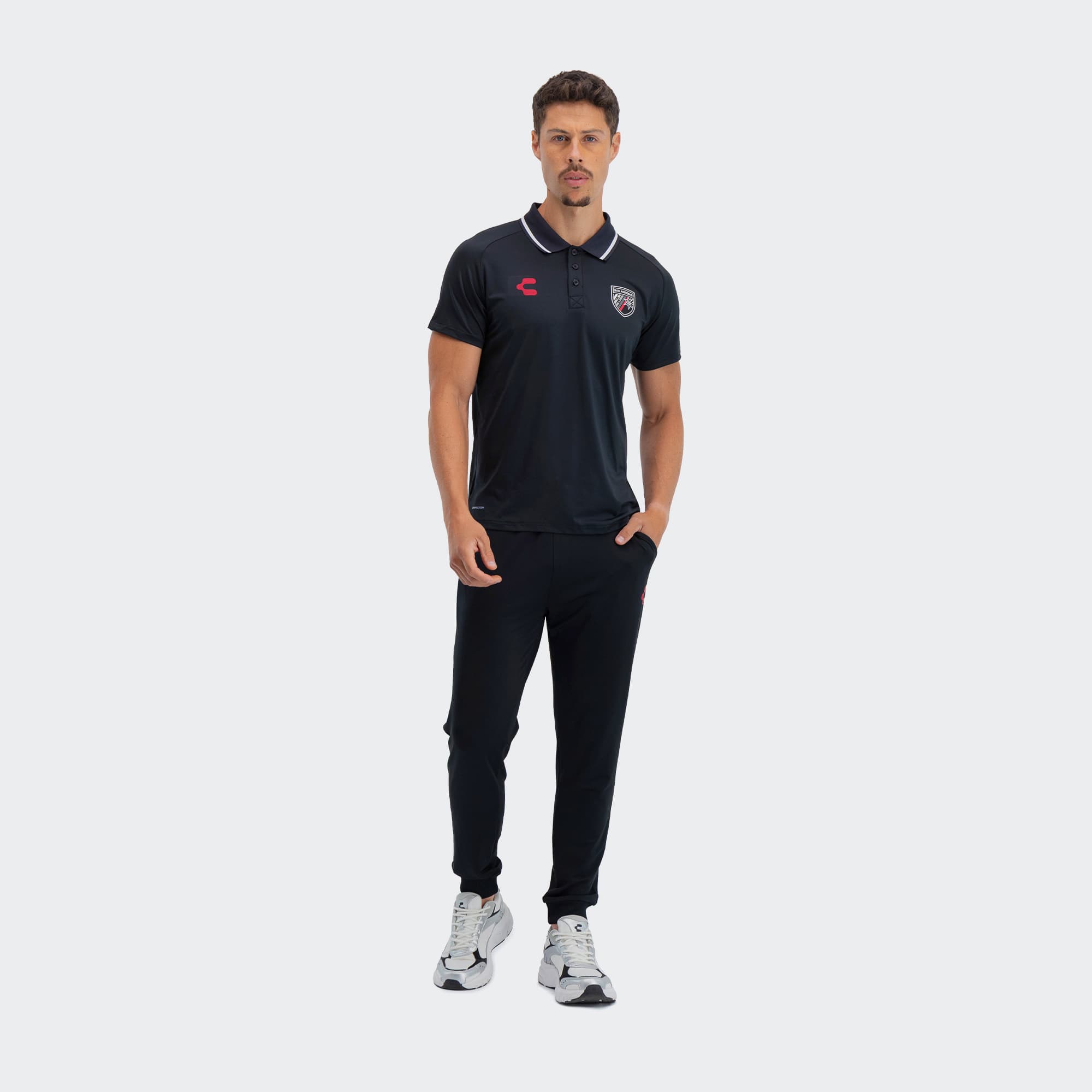Black San Antonio Polo for Men Charly Sport Soccer Gear