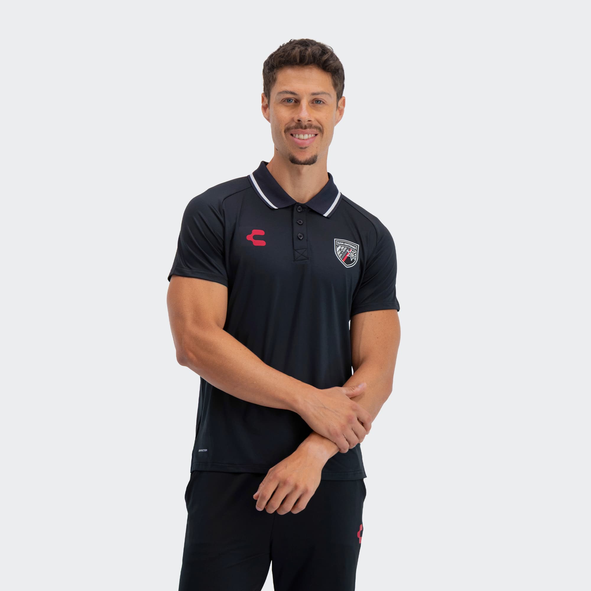 Black San Antonio Polo for Men Charly Sport Soccer Gear