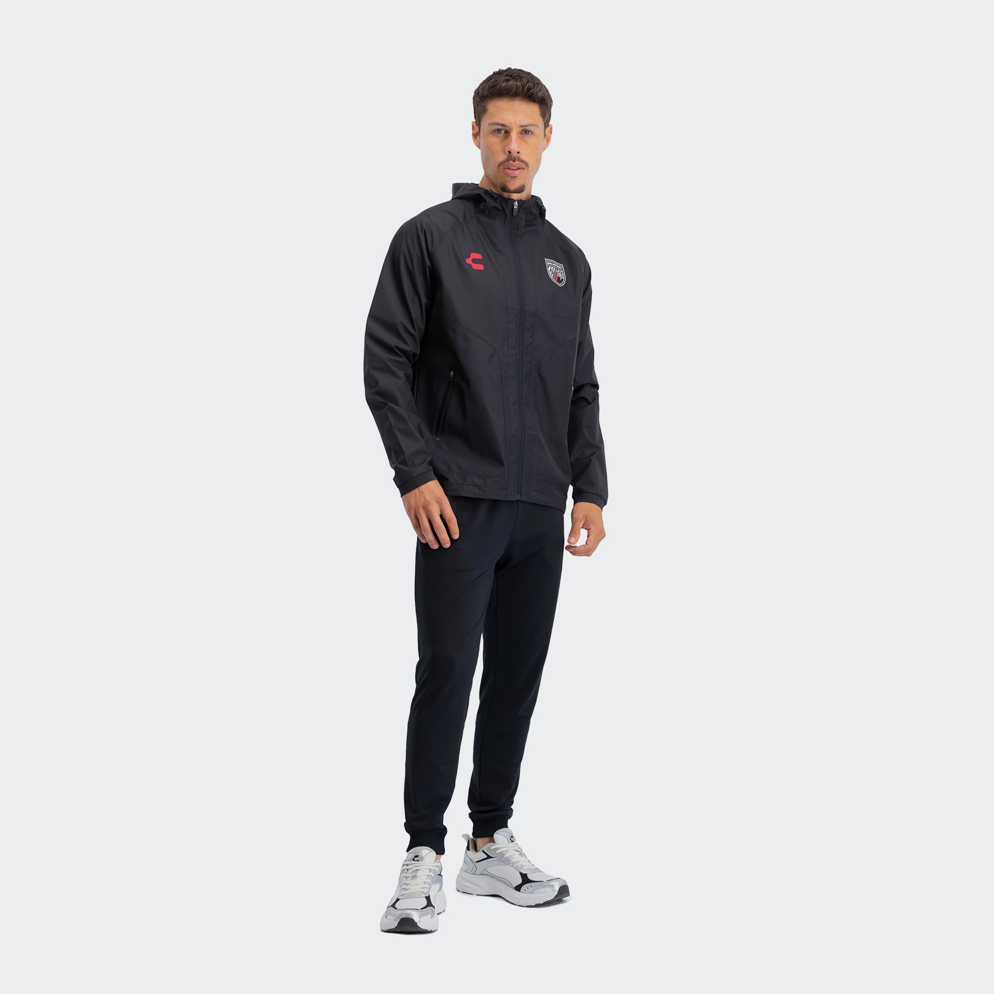 Black San Antonio Jacket for Men Charly Sport Soccer Gear