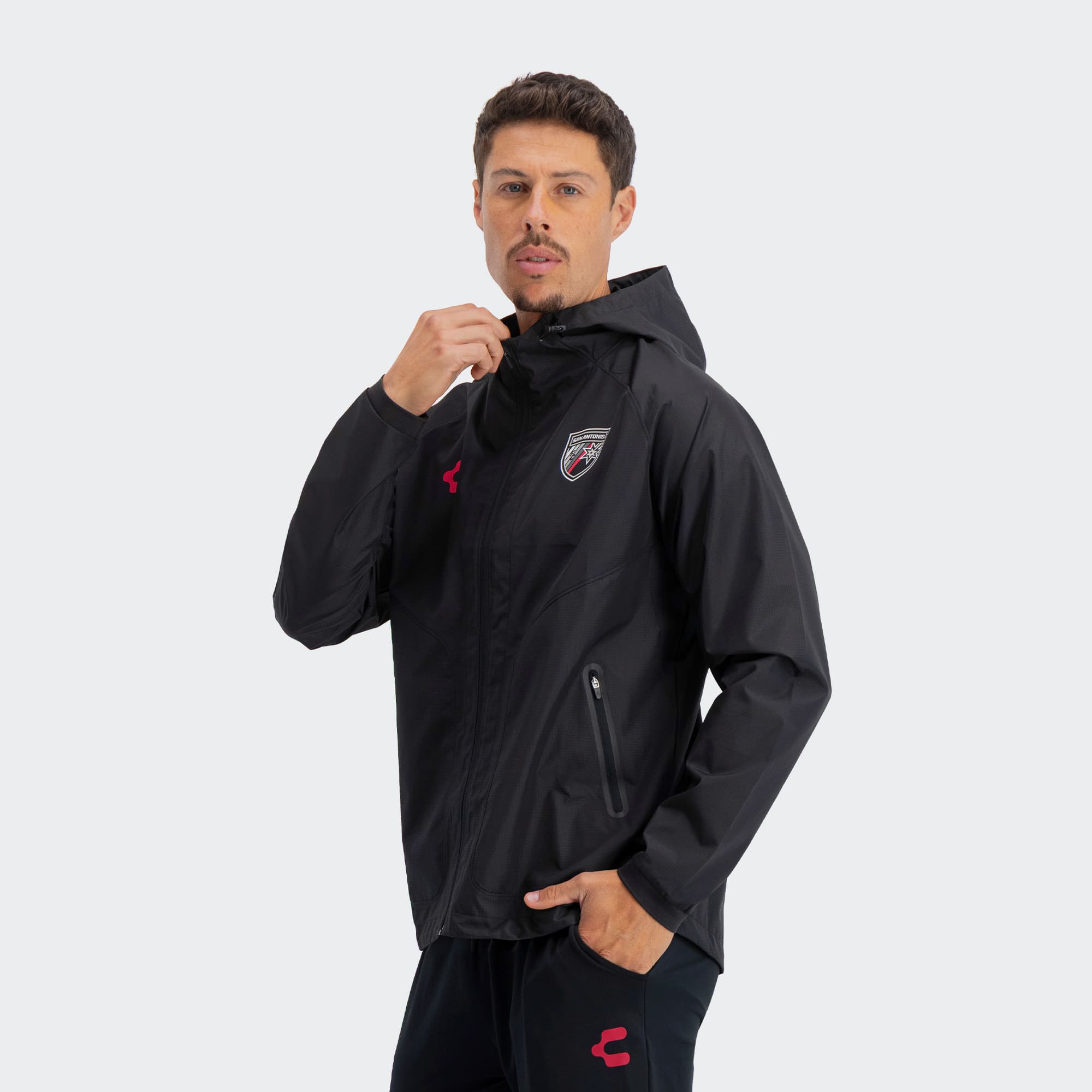 Black San Antonio Jacket for Men Charly Sport Soccer Gear