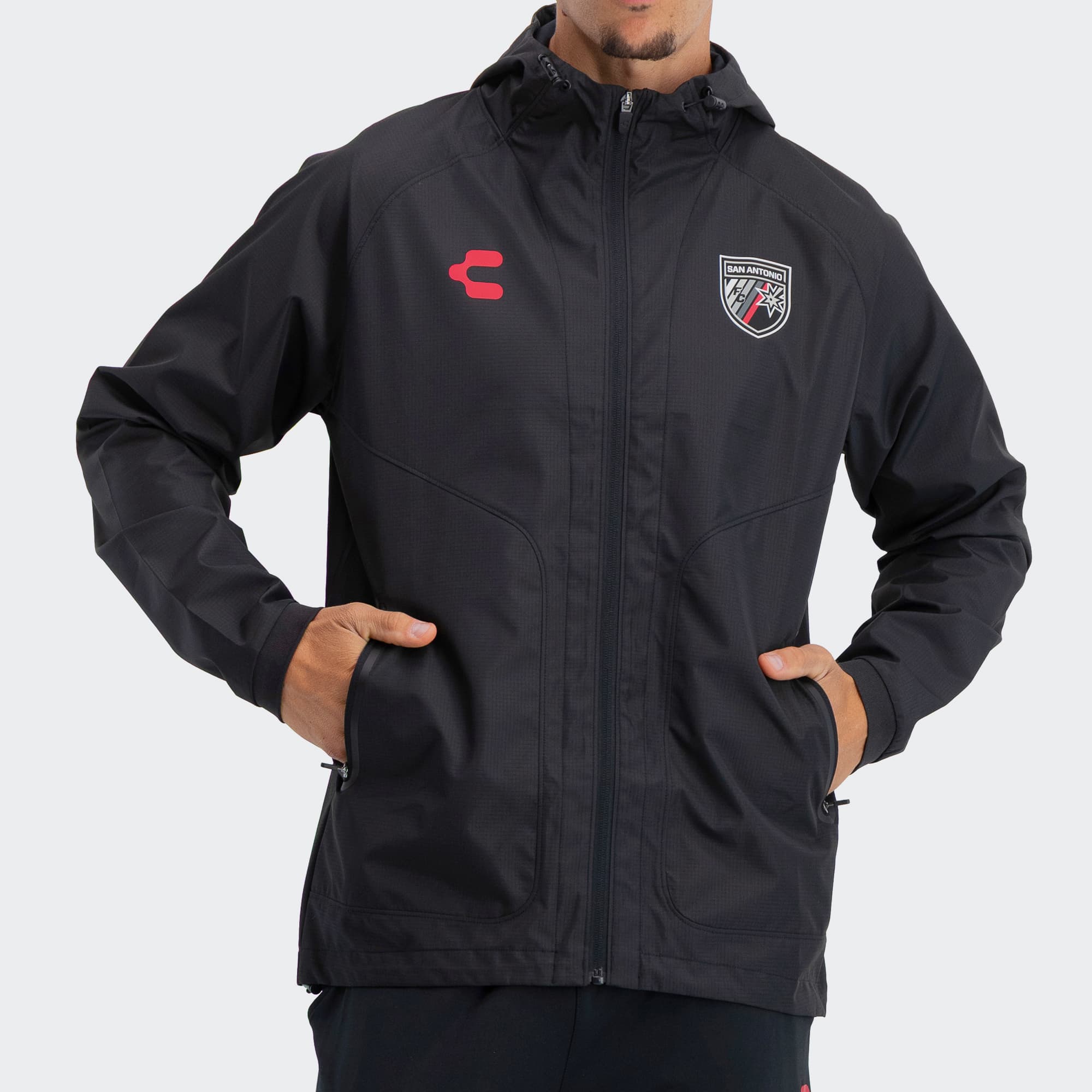 Black San Antonio Jacket for Men Charly Sport Soccer Gear