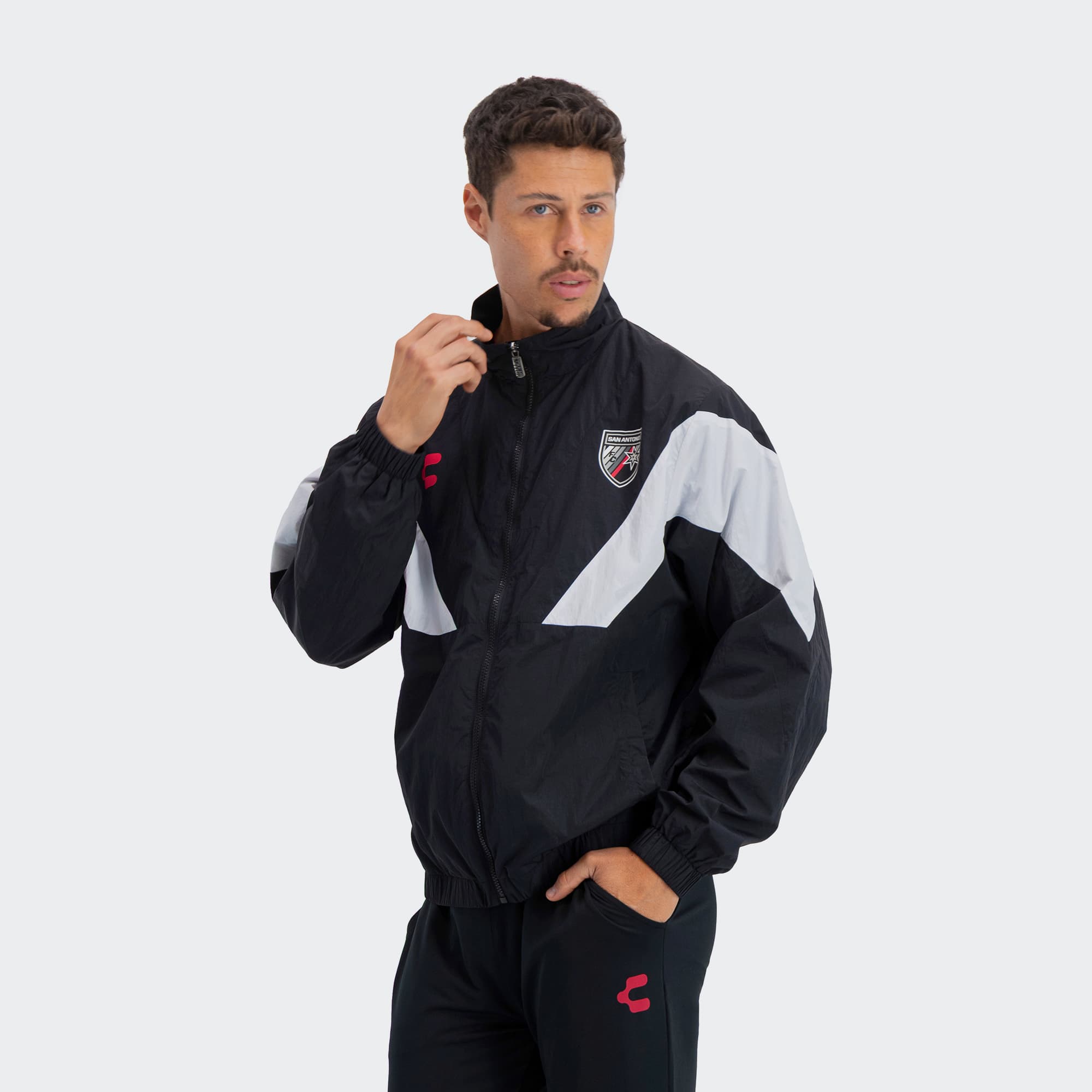 Black White San Antonio Jacket for Men Charly Sport Soccer Gear