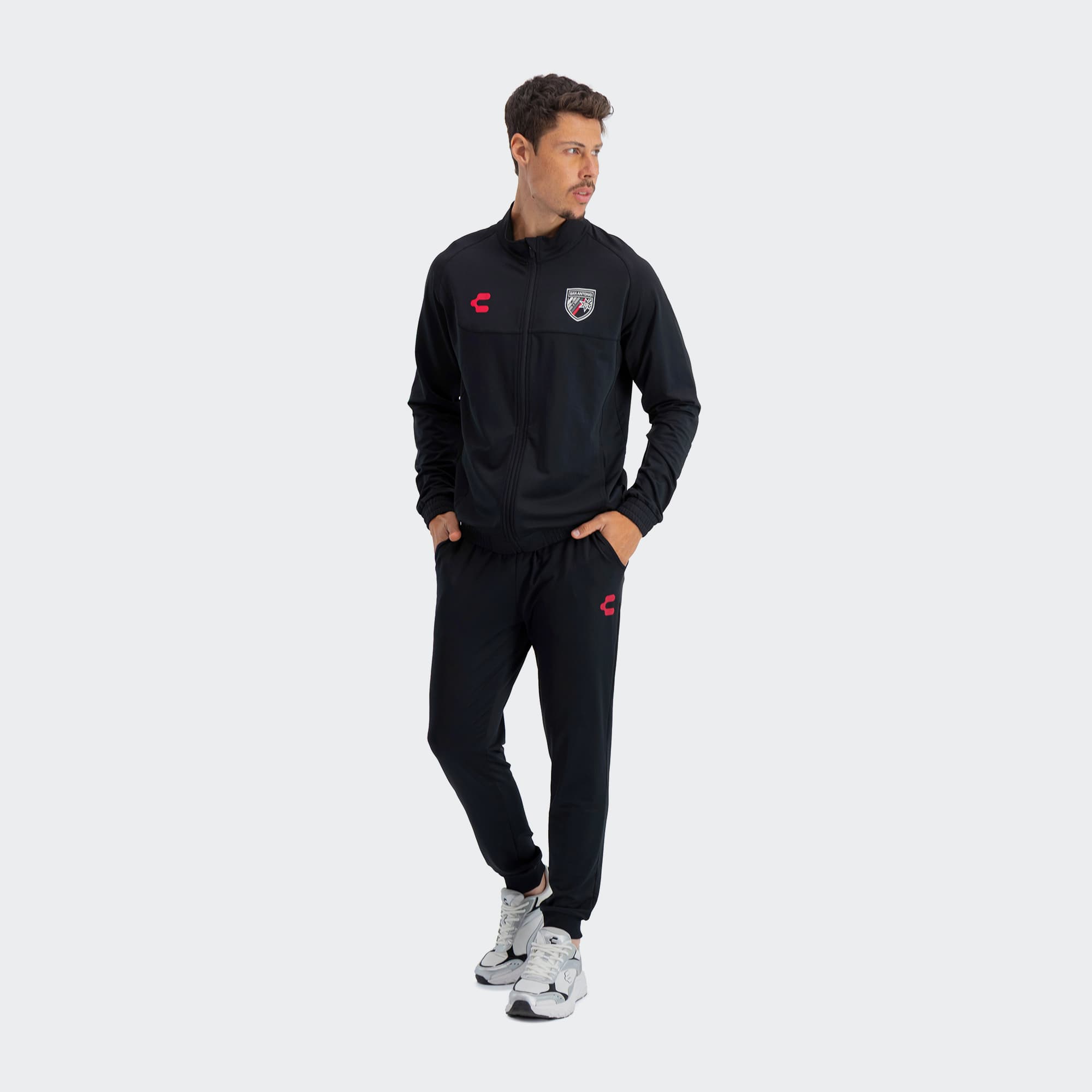 Black Red San Antonio Jacket for Men Charly Sport Soccer Gear