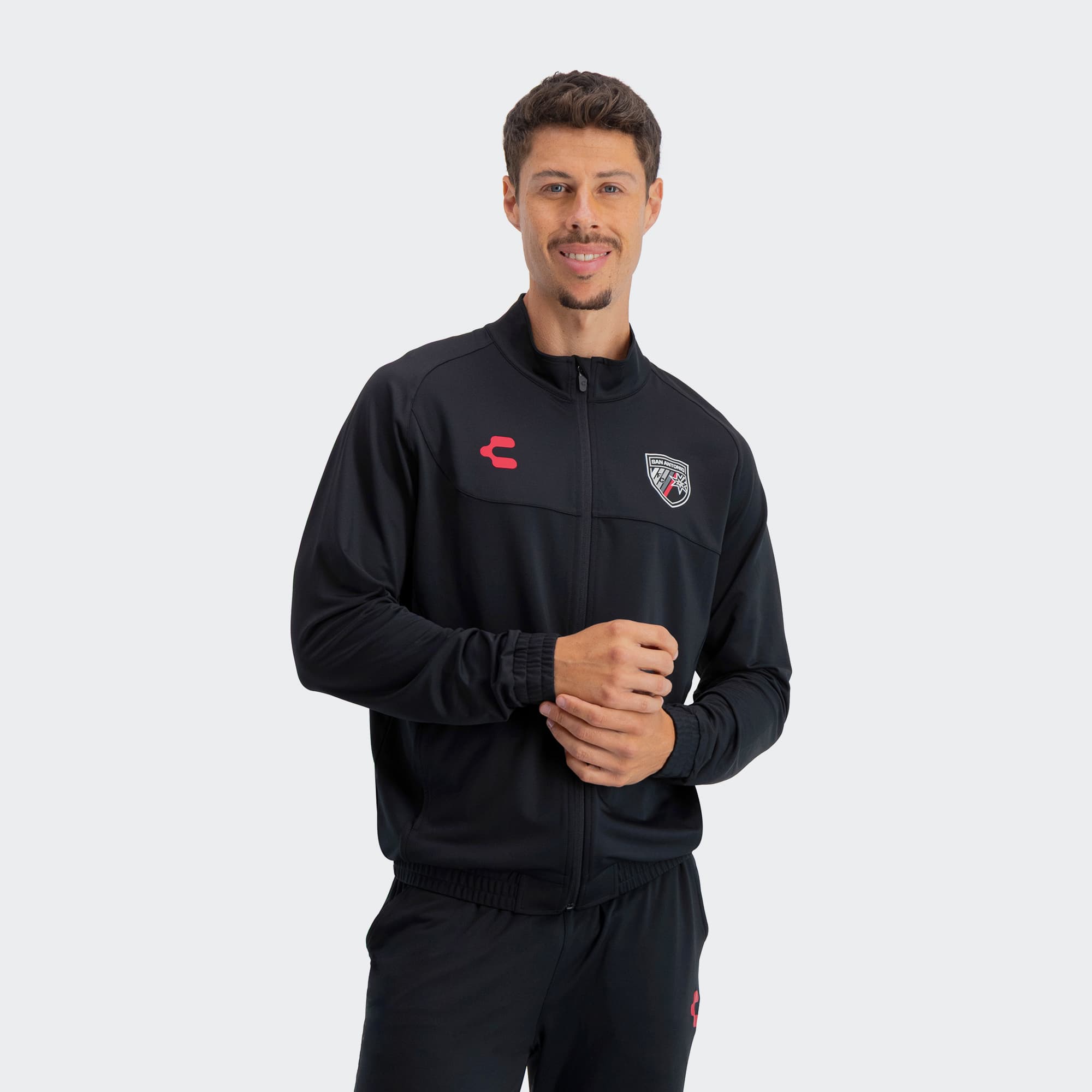 Black Red San Antonio Jacket for Men Charly Sport Soccer Gear