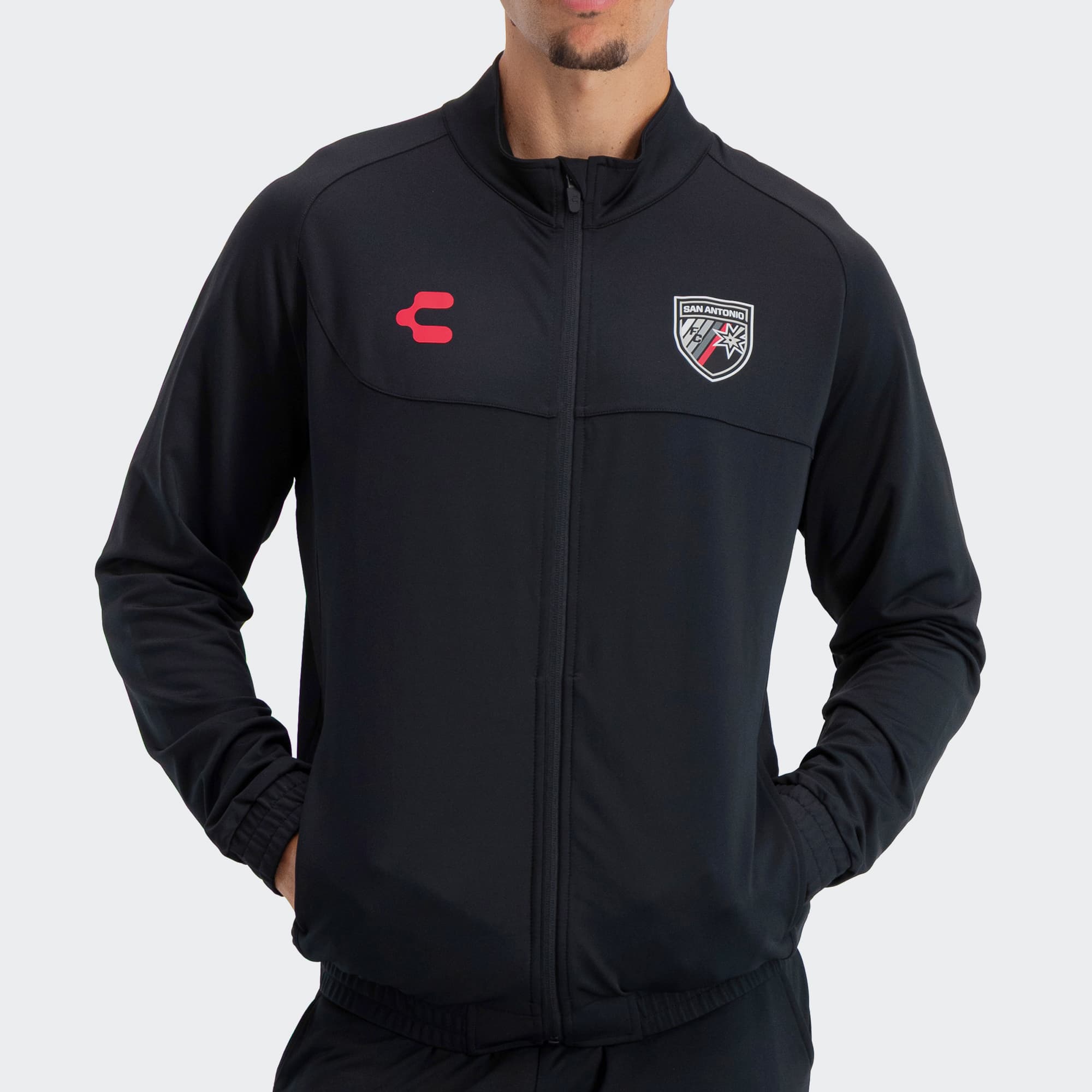 Black Red San Antonio Jacket for Men Charly Sport Soccer Gear