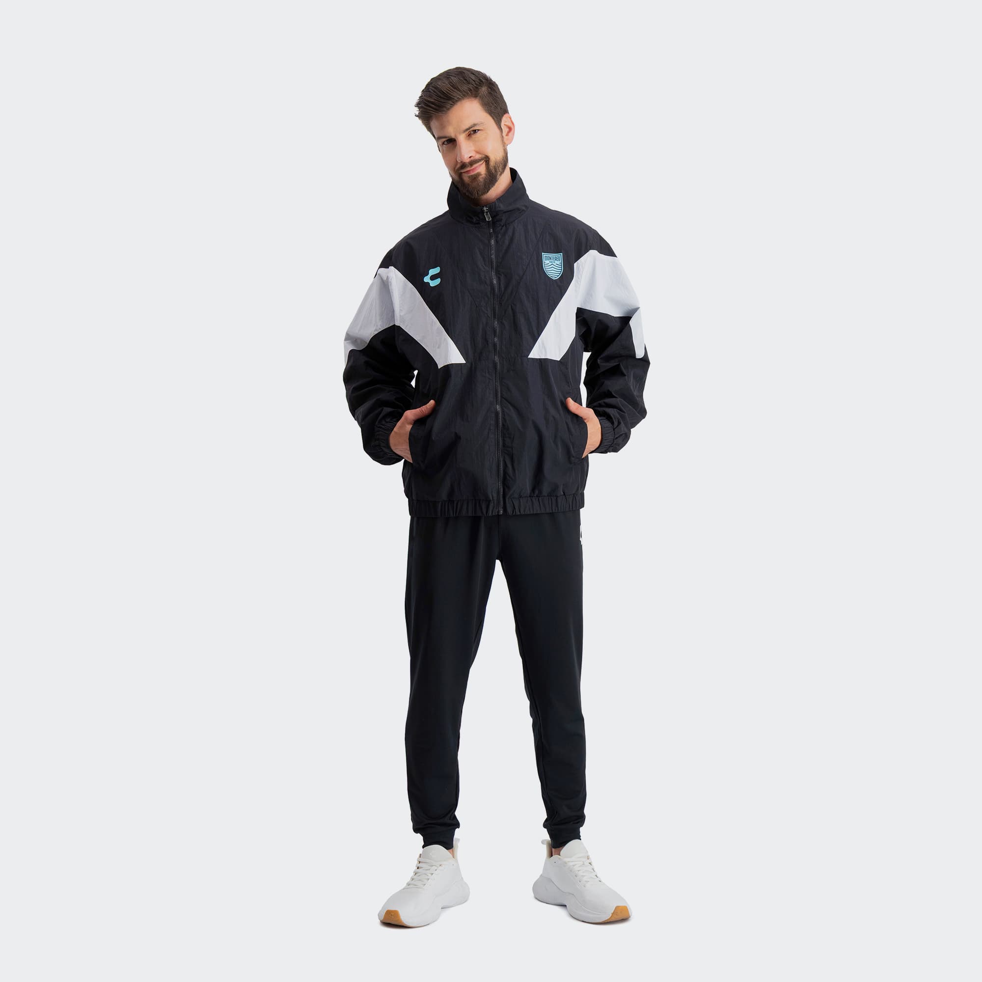 Black White Monterey Bay FC Jacket for Men Charly Sport Soccer Gear