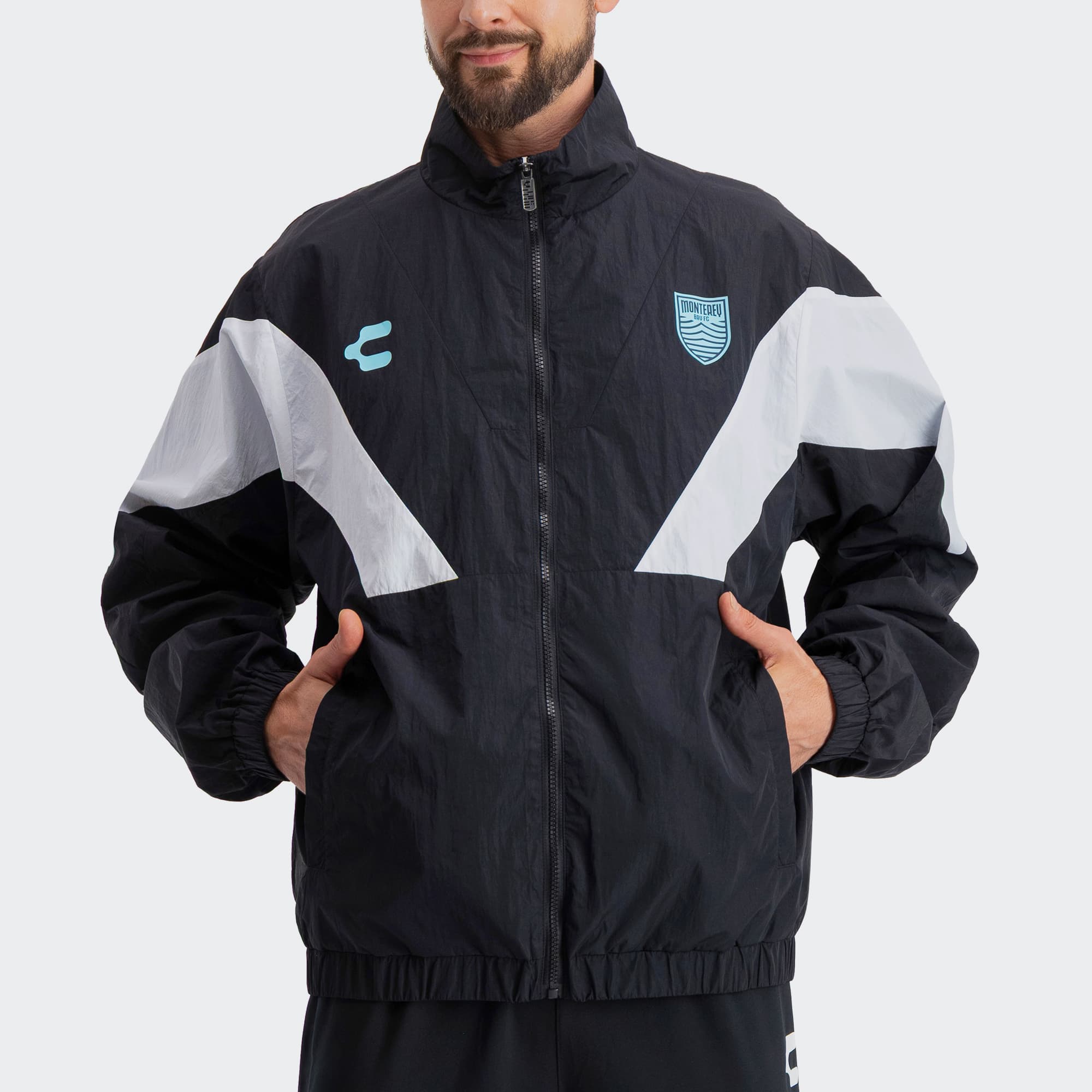 Black White Monterey Bay FC Jacket for Men Charly Sport Soccer Gear