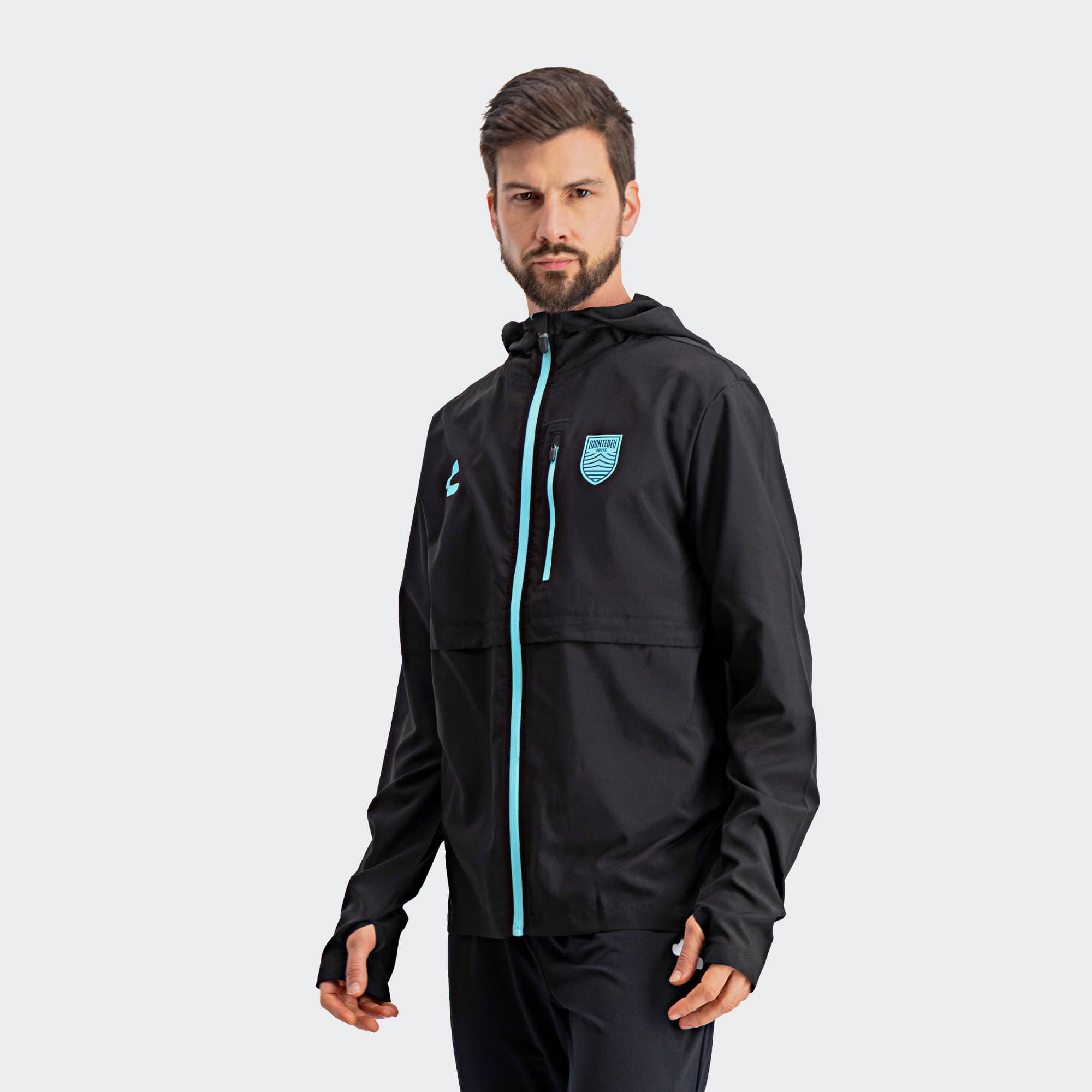 Black Monterey Bay FC Windbreaker for Men Charly Sport Soccer Gear