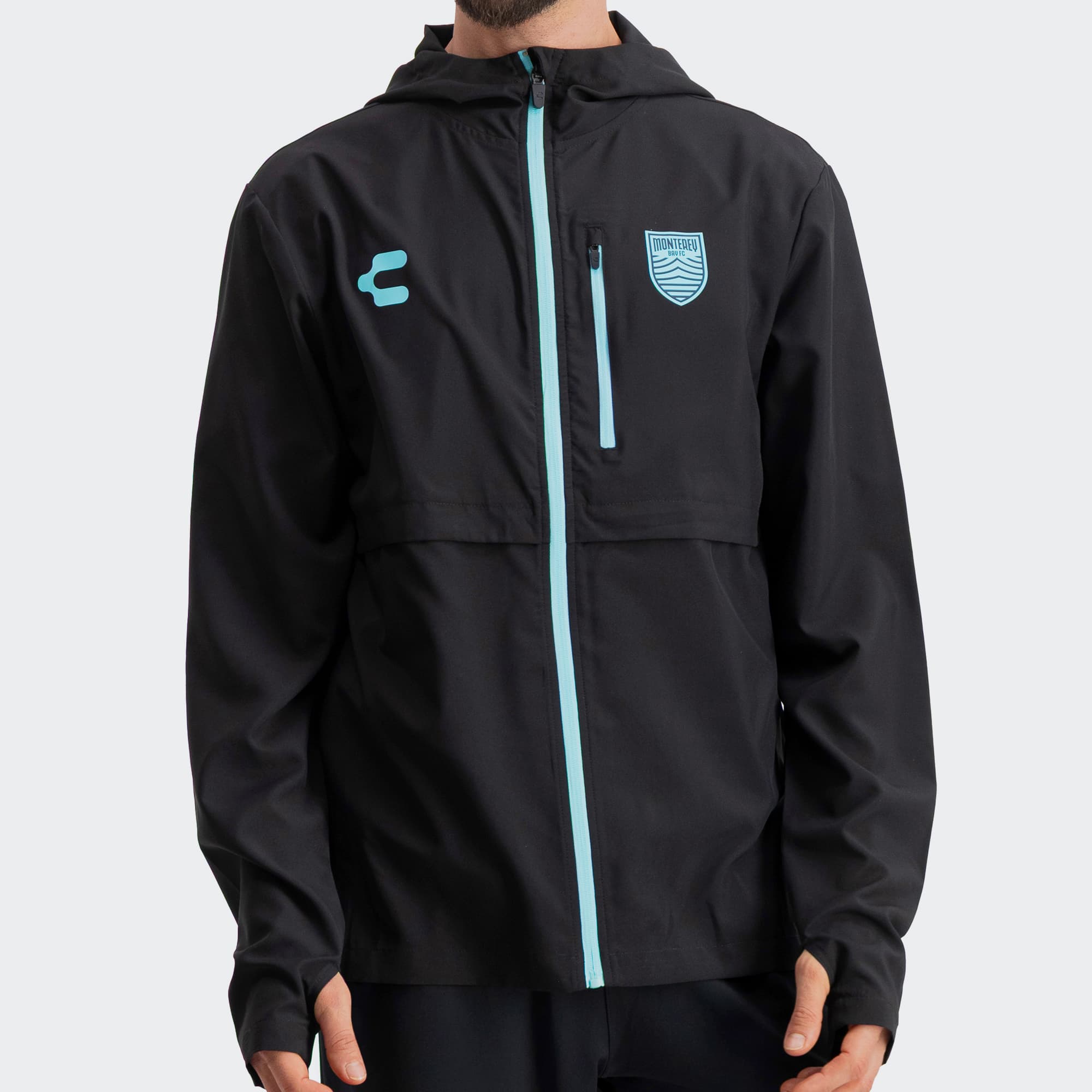 Black Monterey Bay FC Windbreaker for Men Charly Sport Soccer Gear