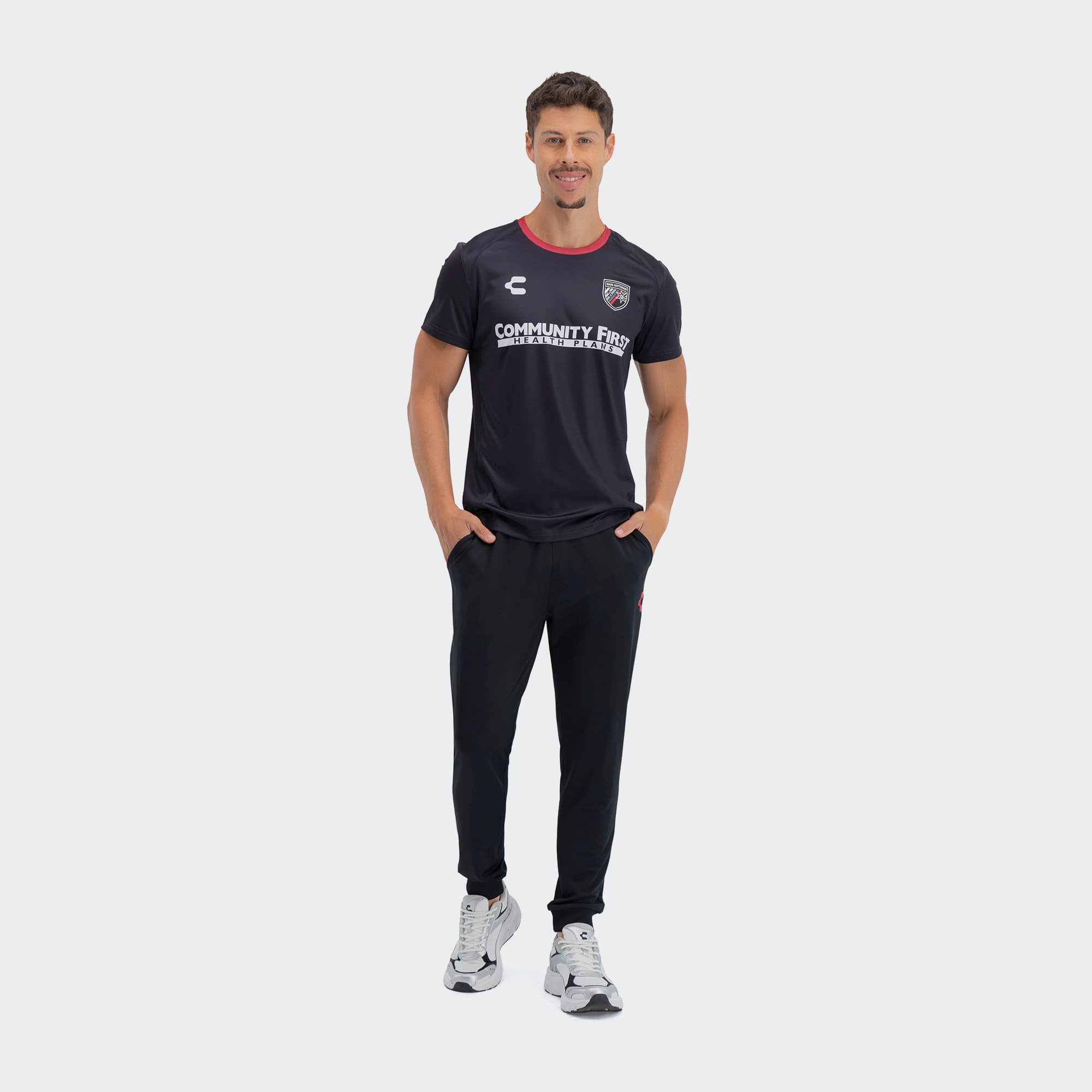 Black Red San Antonio T-Shirt for Men Charly Sport Soccer Gear